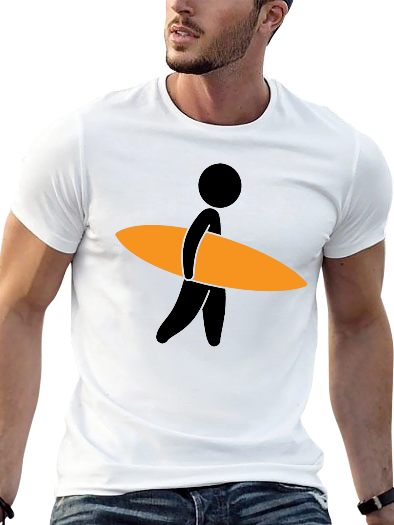 Surfer Dude Graphic Tee - Black Cotton Blend T-Shirt