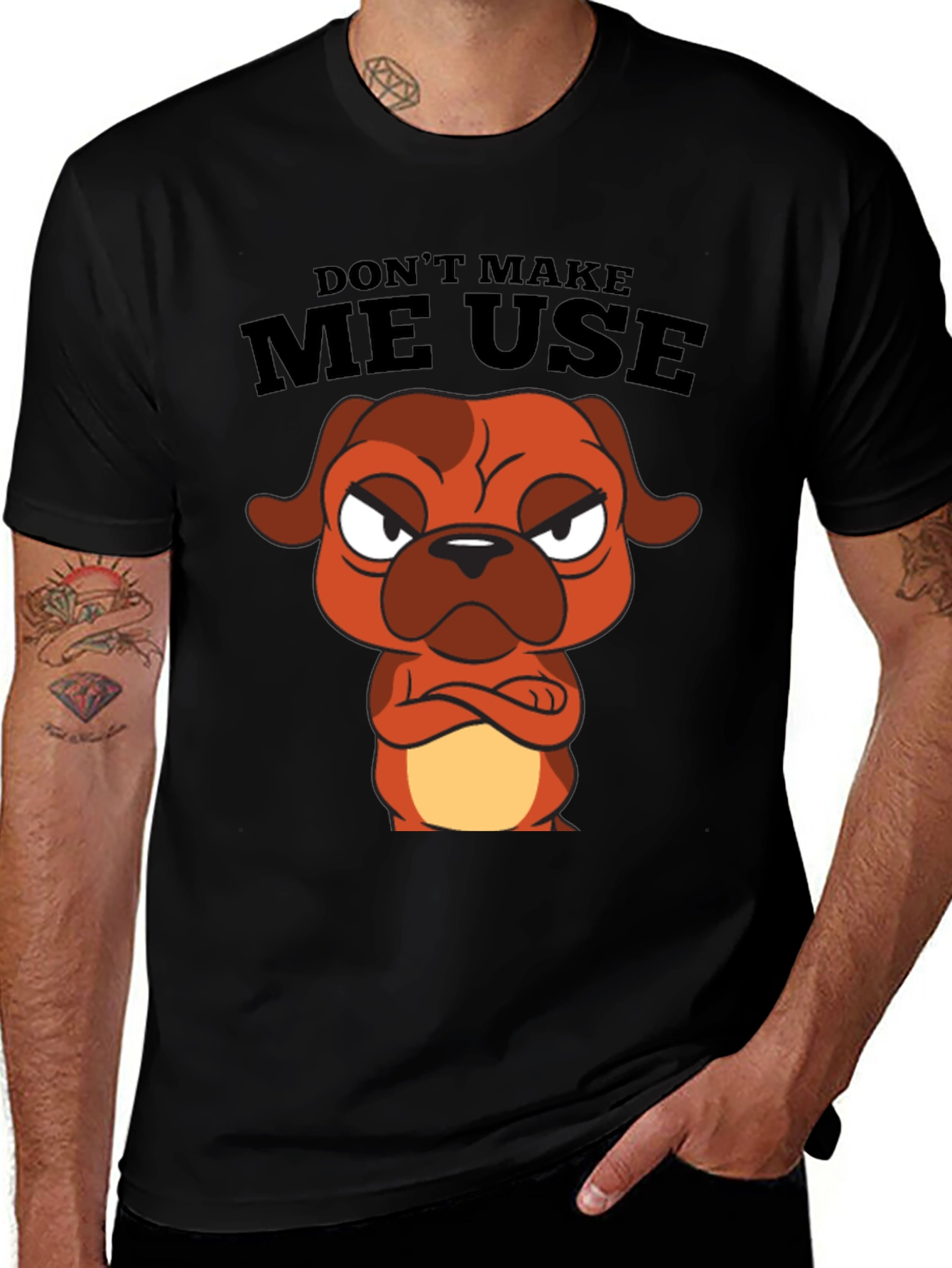 Dont Make Me Use Cartoon Dog Black T-Shirt
