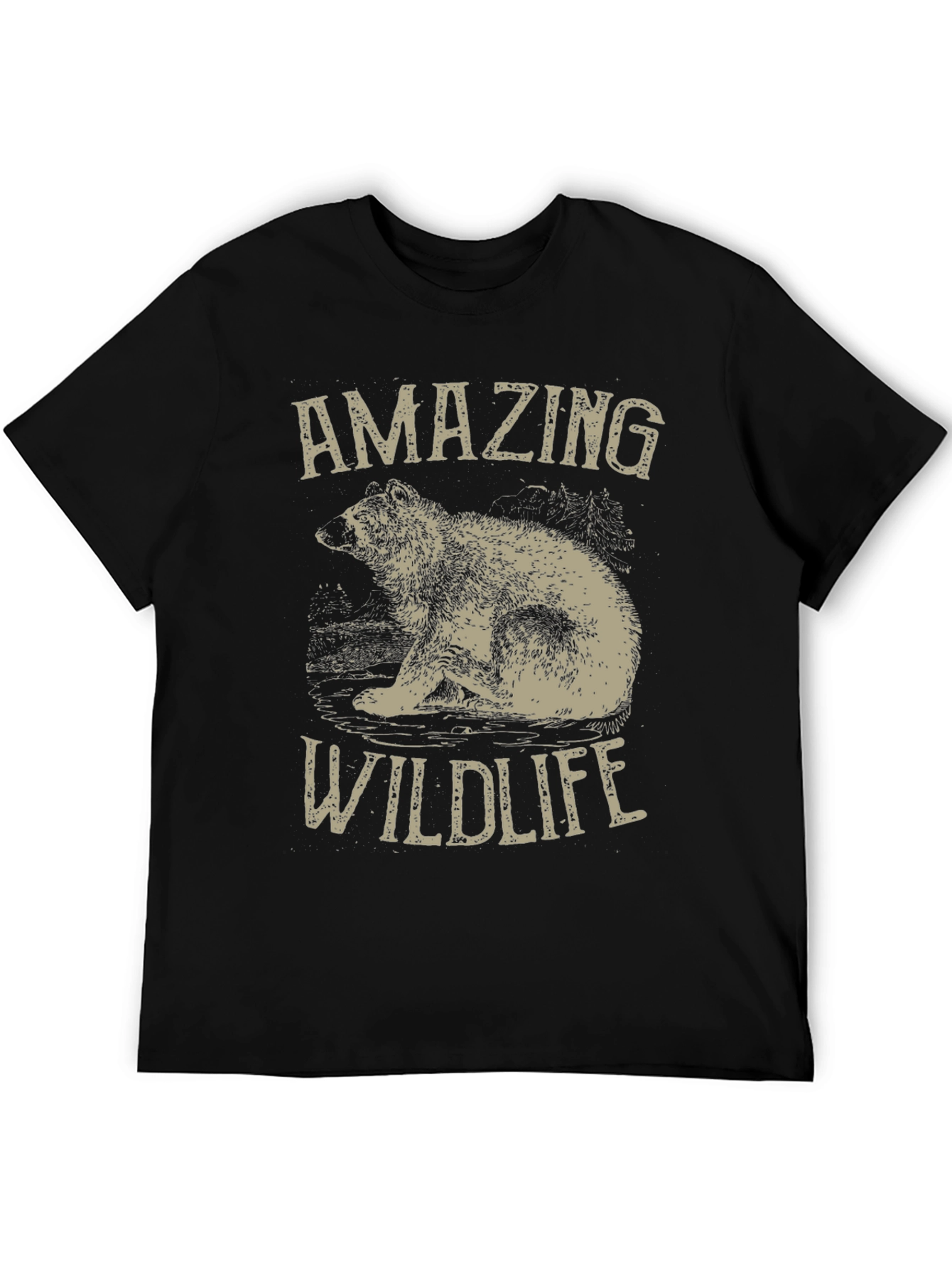 Amazing Wildlife Bear Graphic Tee - Black Cotton Shirt