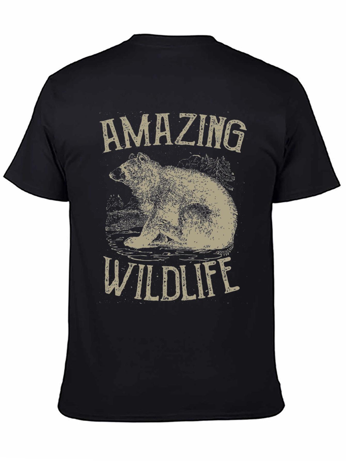 Amazing Wildlife Bear Graphic Tee - Black Cotton Shirt