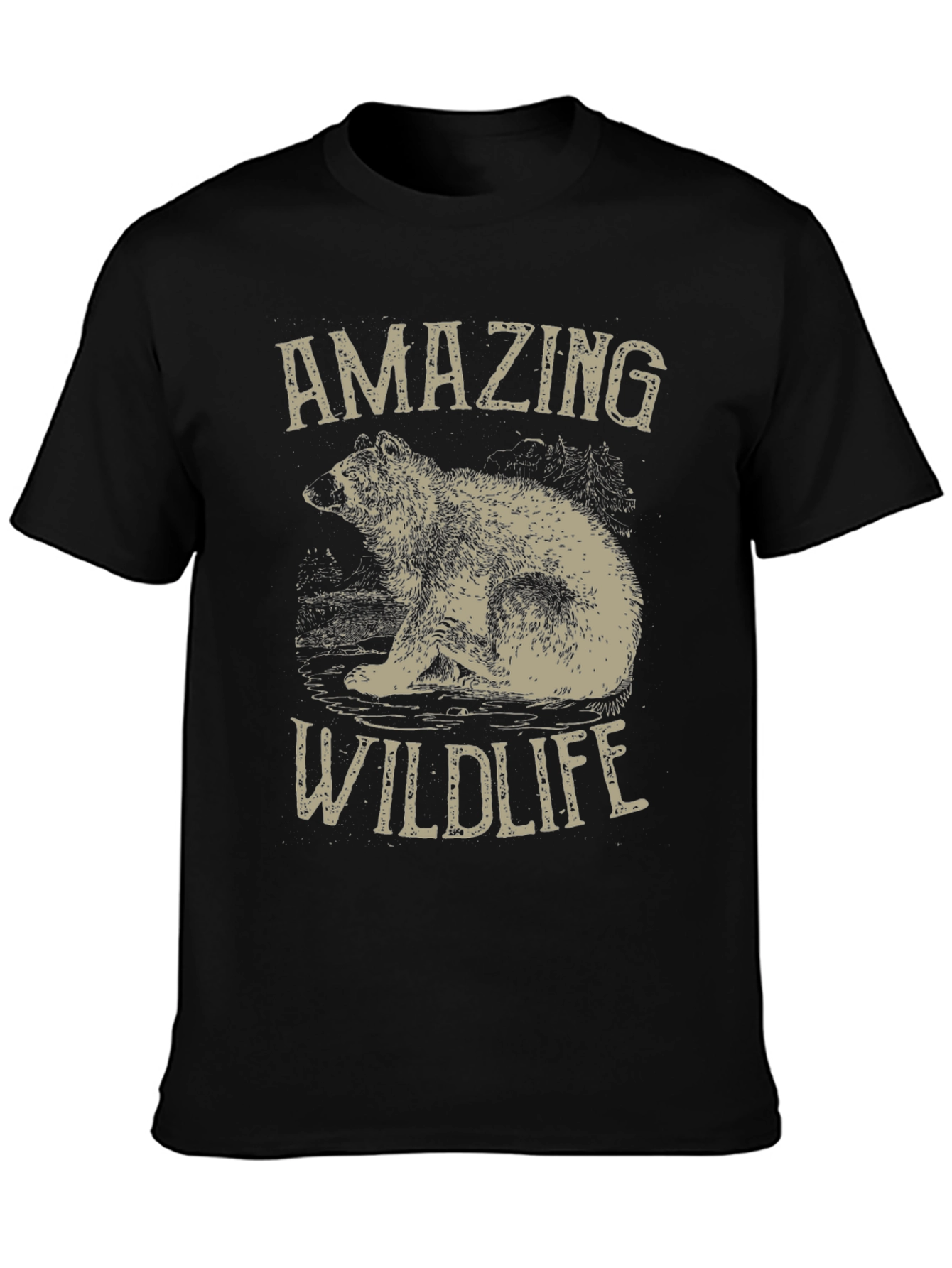 Amazing Wildlife Bear Graphic Tee - Black Cotton Shirt