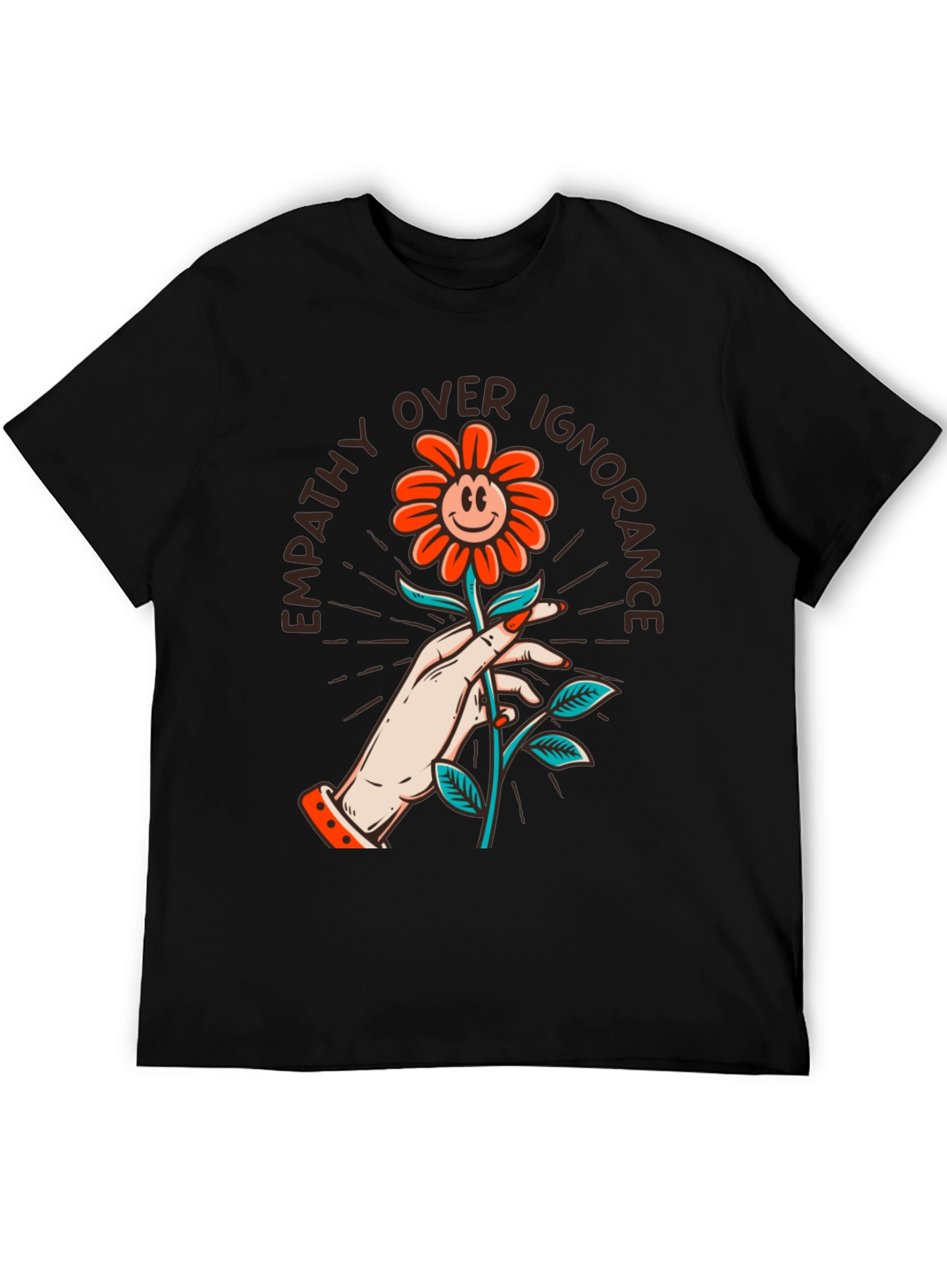 Empathy Over Ignorance Flower Graphic Tee - Black