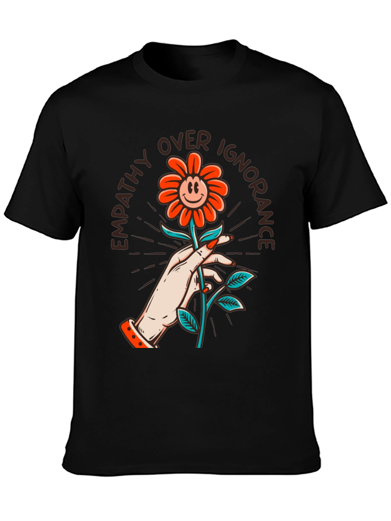 Empathy Over Ignorance Flower Graphic Tee - Black