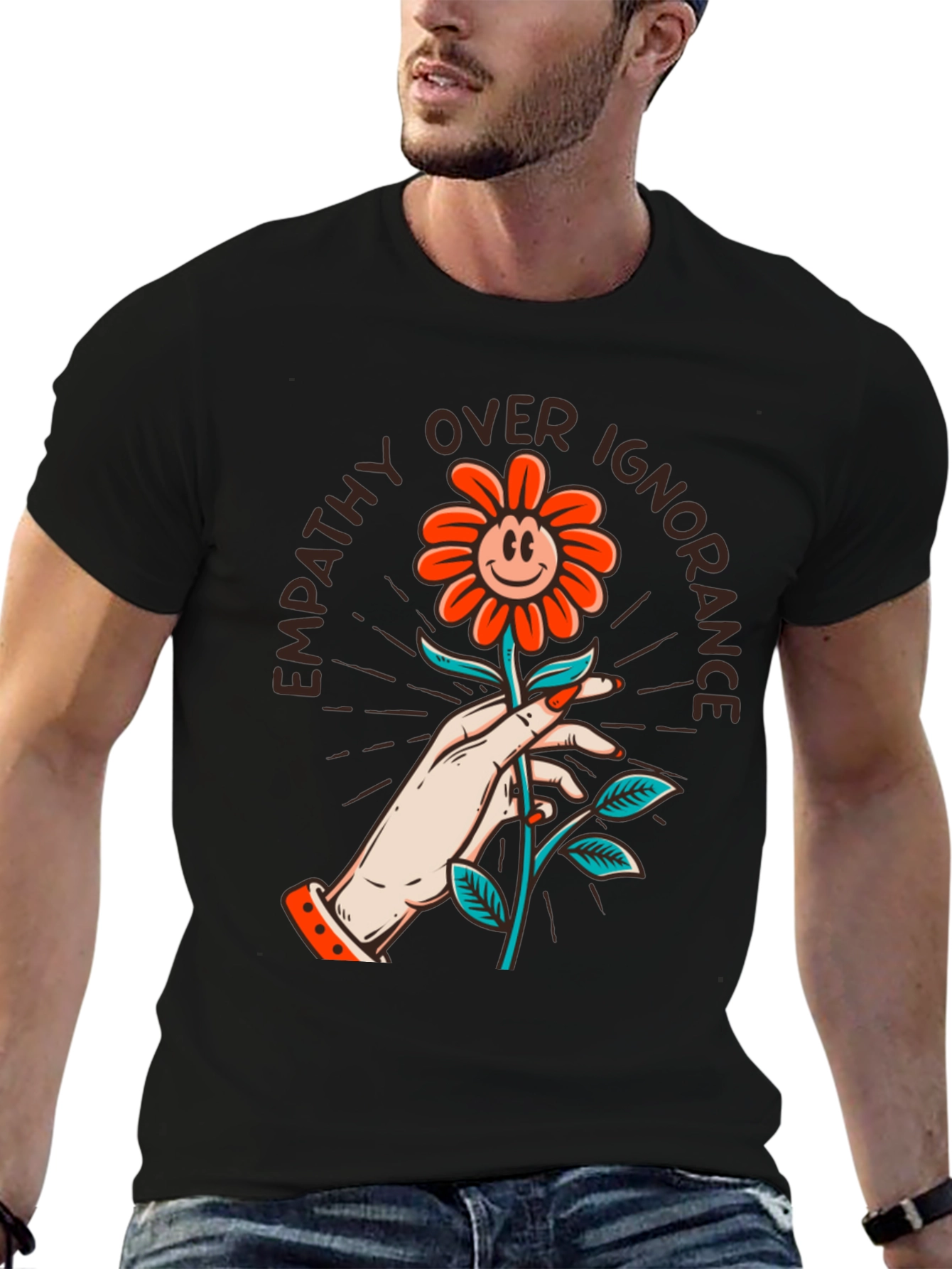 Empathy Over Ignorance Flower Graphic Tee - Black