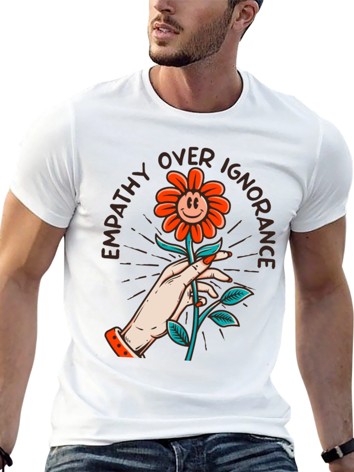 Empathy Over Ignorance Flower Graphic Tee - Black