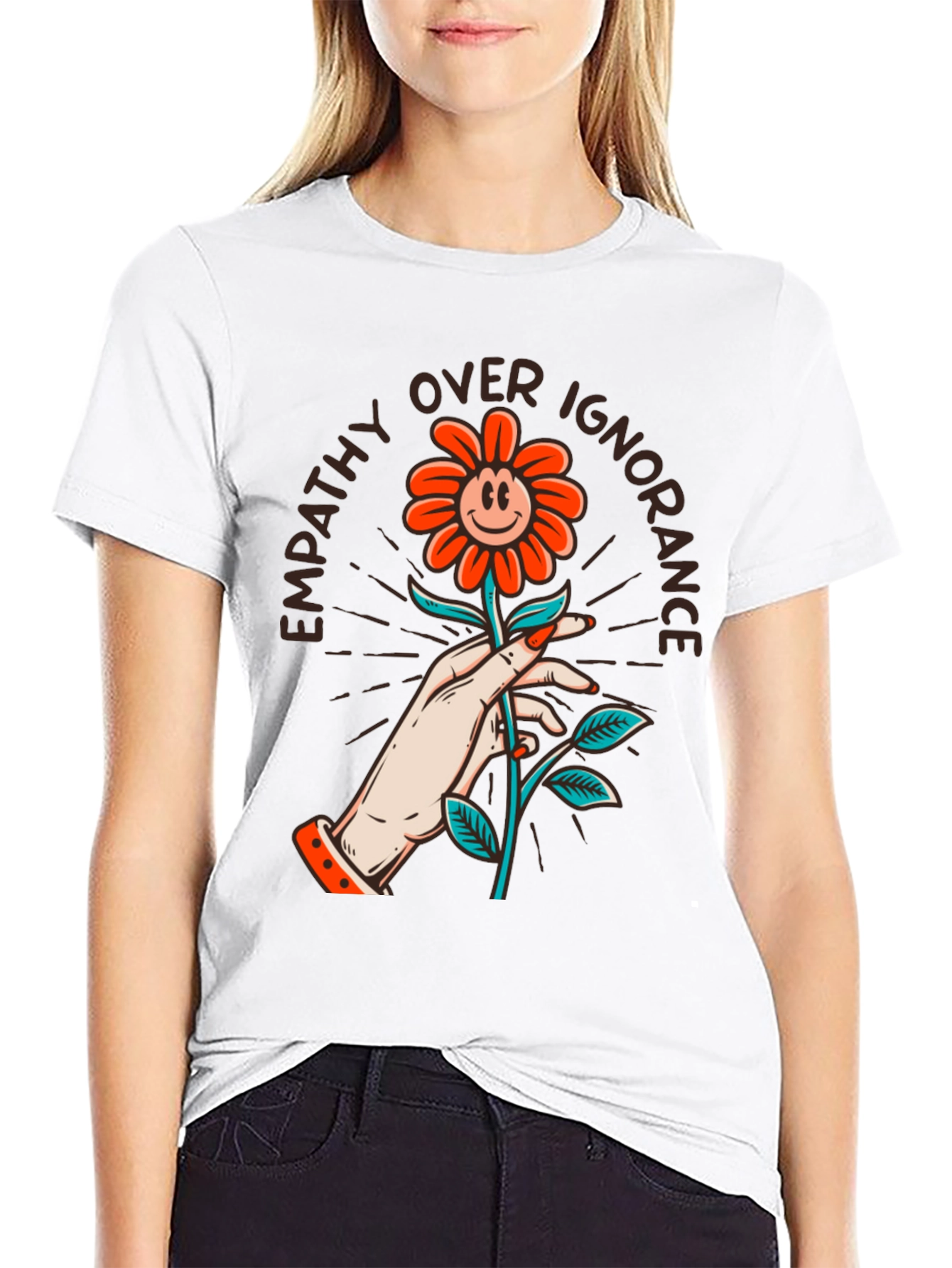 Empathy Over Ignorance Flower Graphic Tee - Black