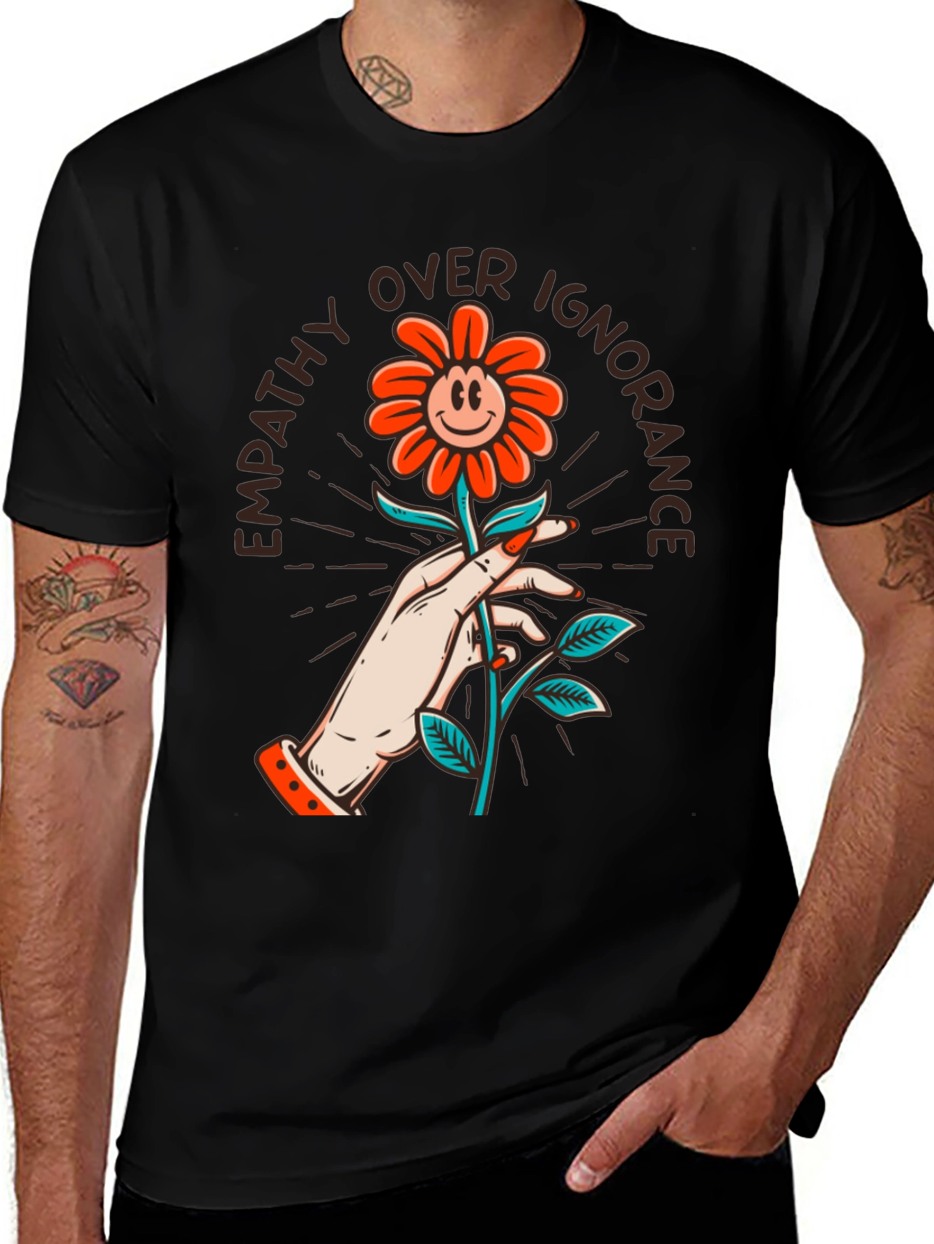 Empathy Over Ignorance Flower Graphic Tee - Black