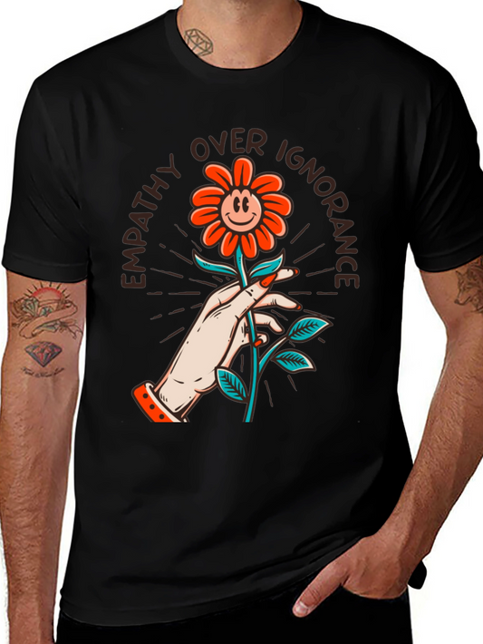 Empathy Over Ignorance Flower Graphic Tee - Black