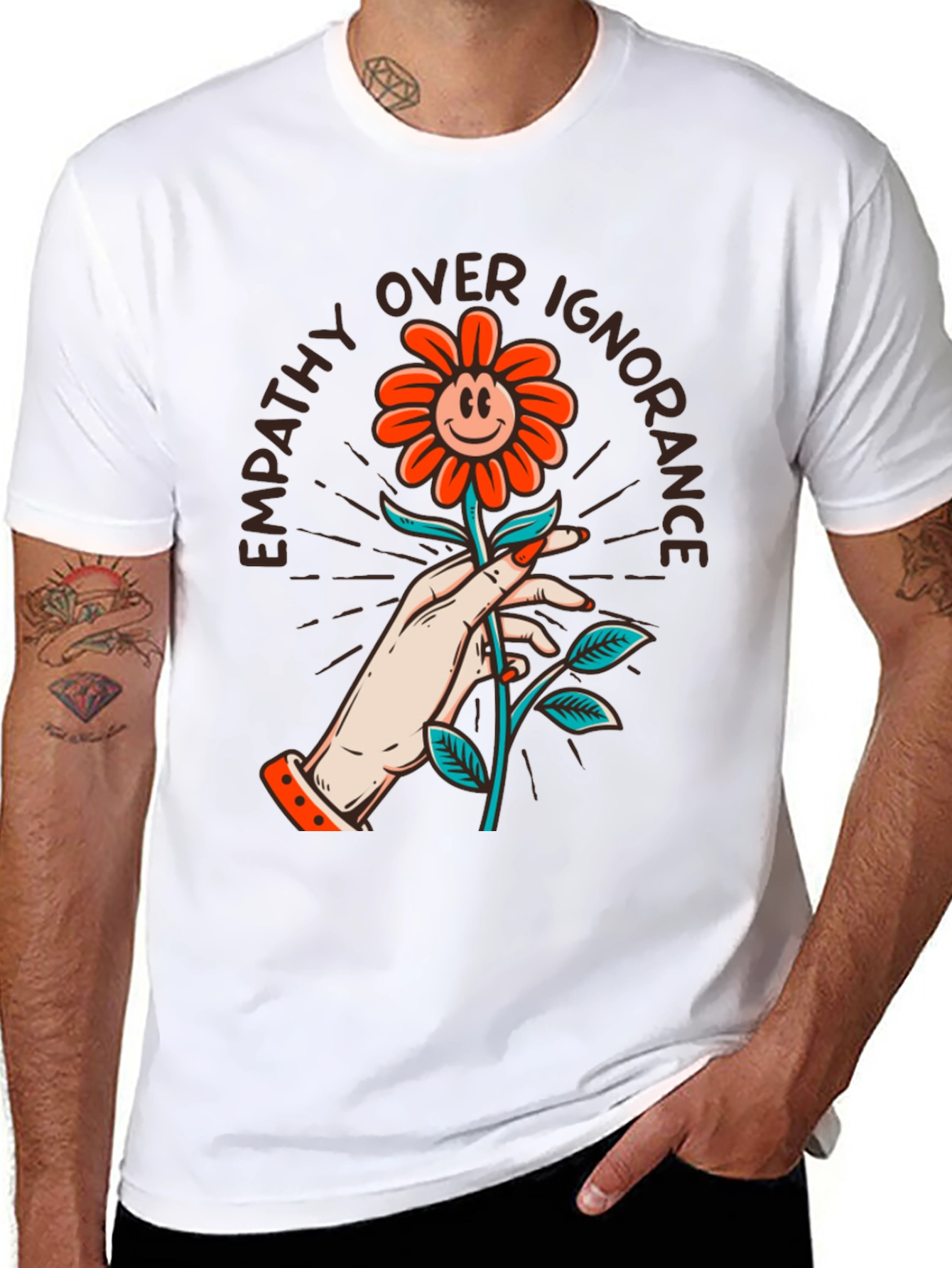 Empathy Over Ignorance Flower Graphic Tee - Black