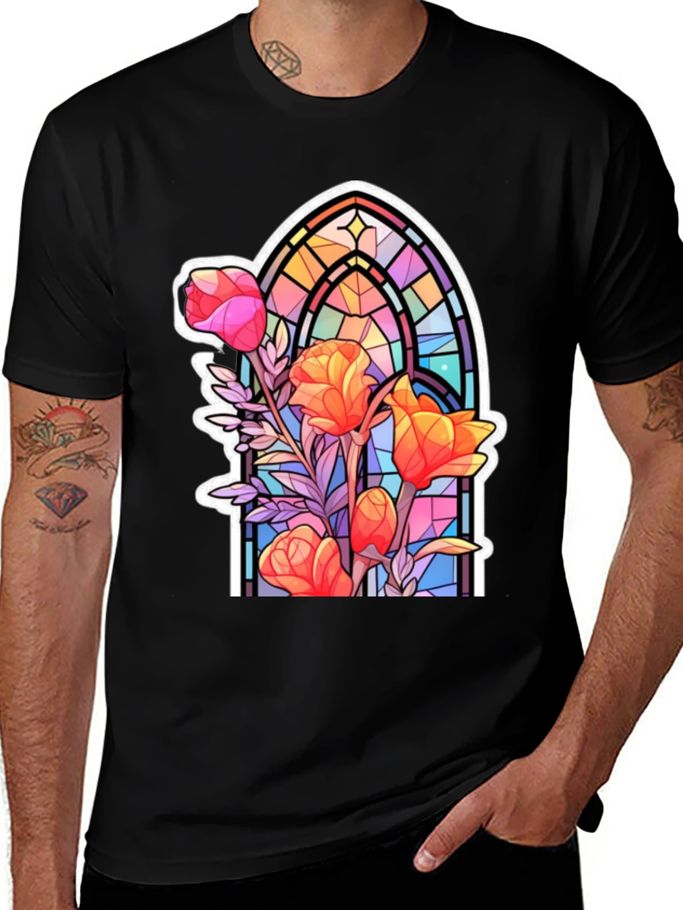 Stained Glass Floral Graphic T-Shirt