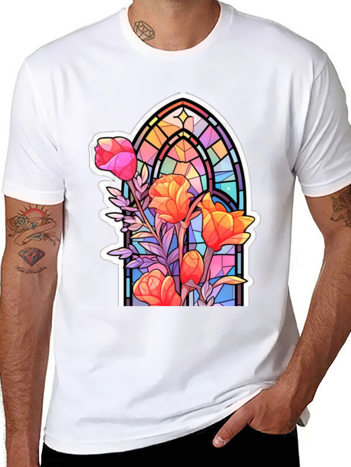 Stained Glass Floral Graphic T-Shirt