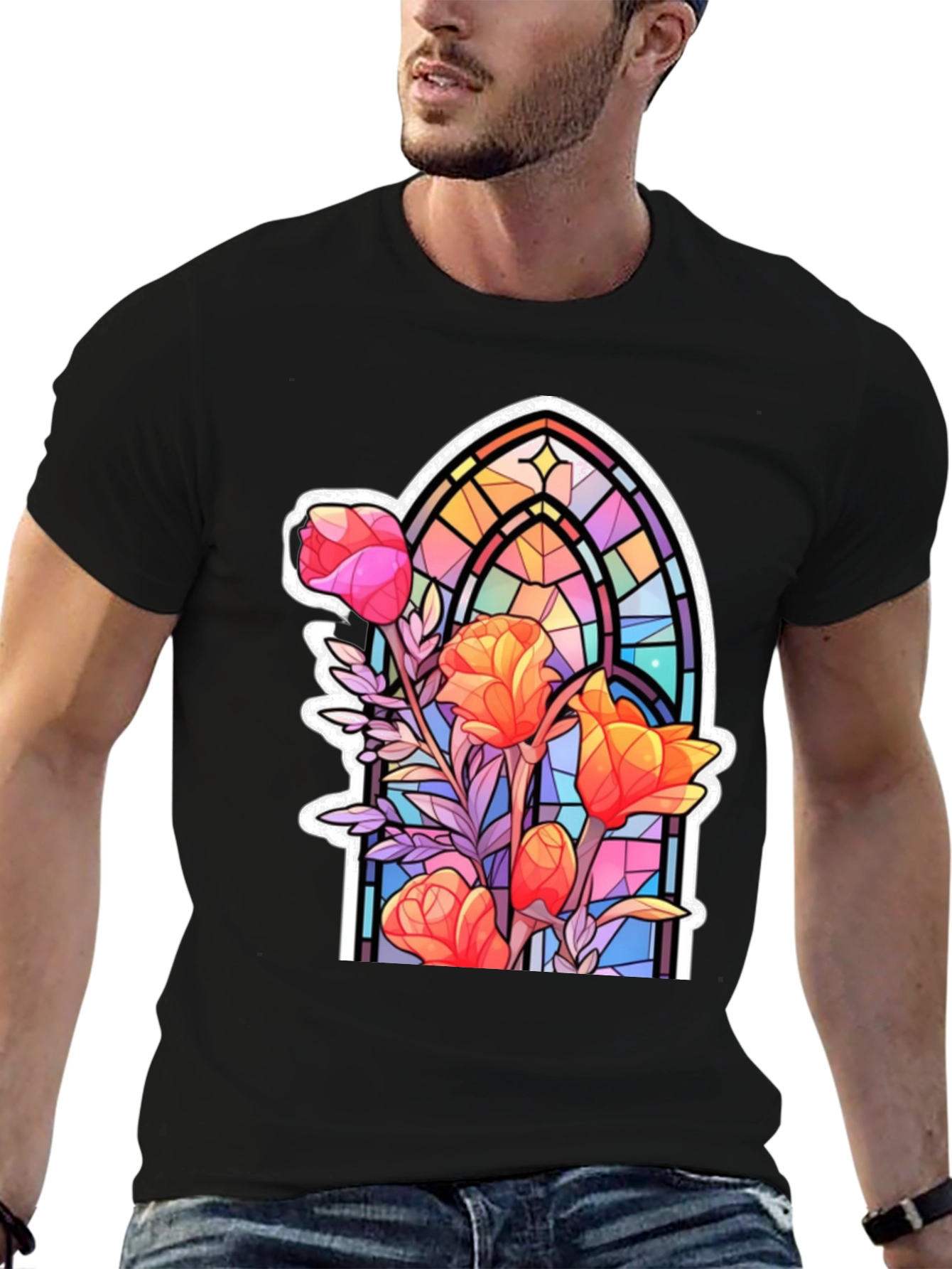 Stained Glass Floral Graphic T-Shirt