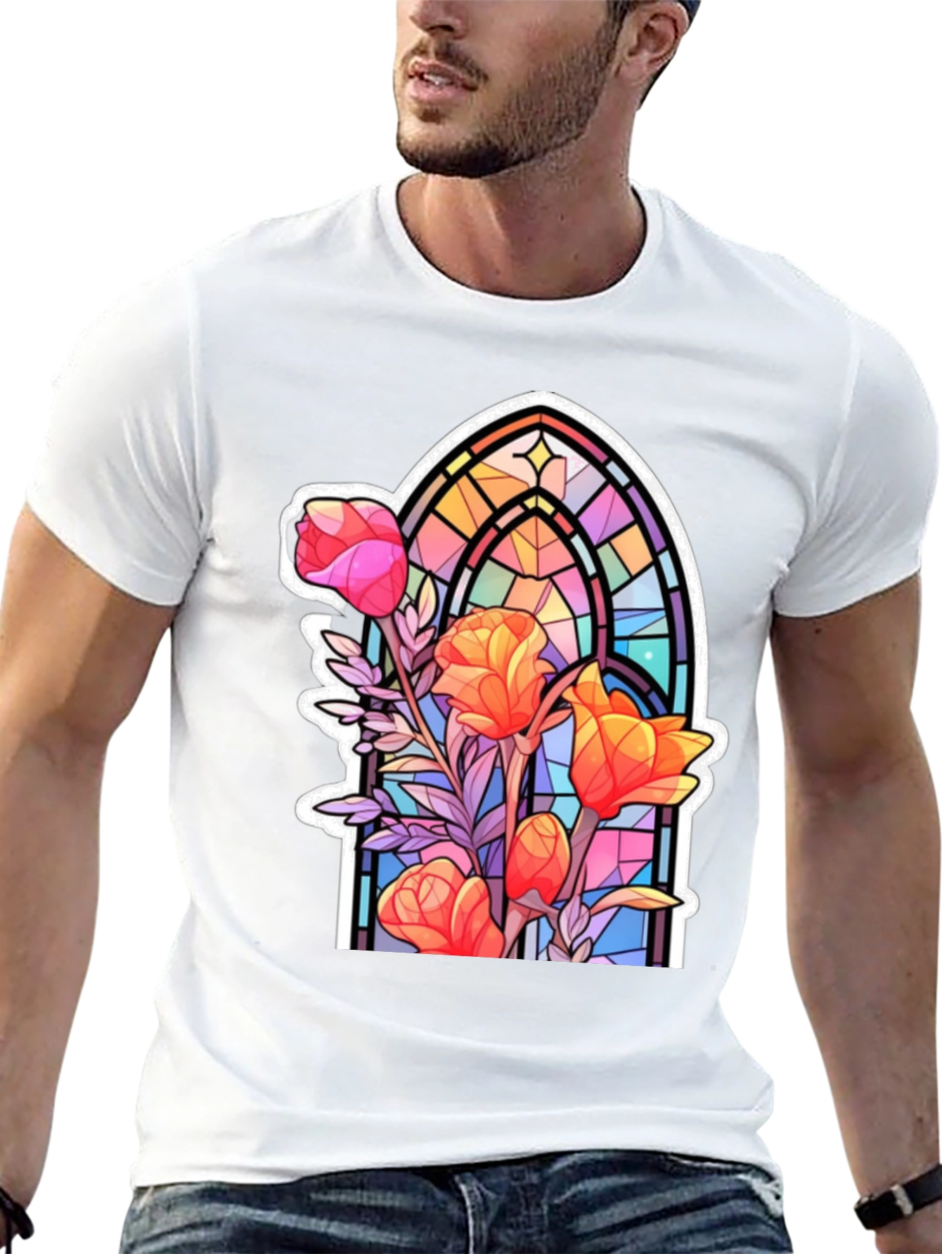 Stained Glass Floral Graphic T-Shirt