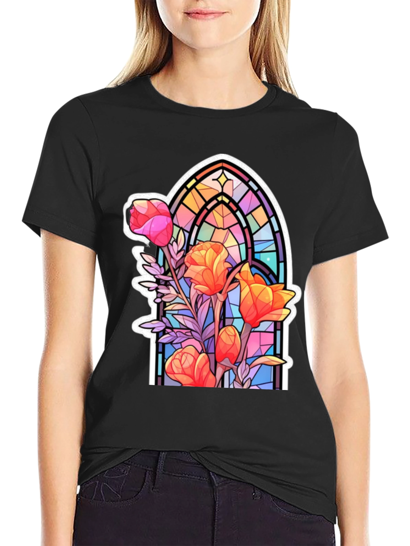 Stained Glass Floral Graphic T-Shirt
