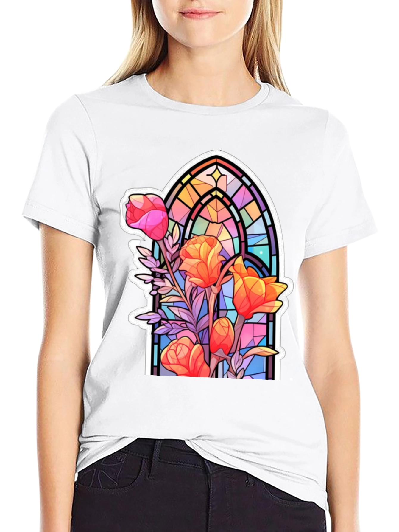 Stained Glass Floral Graphic T-Shirt