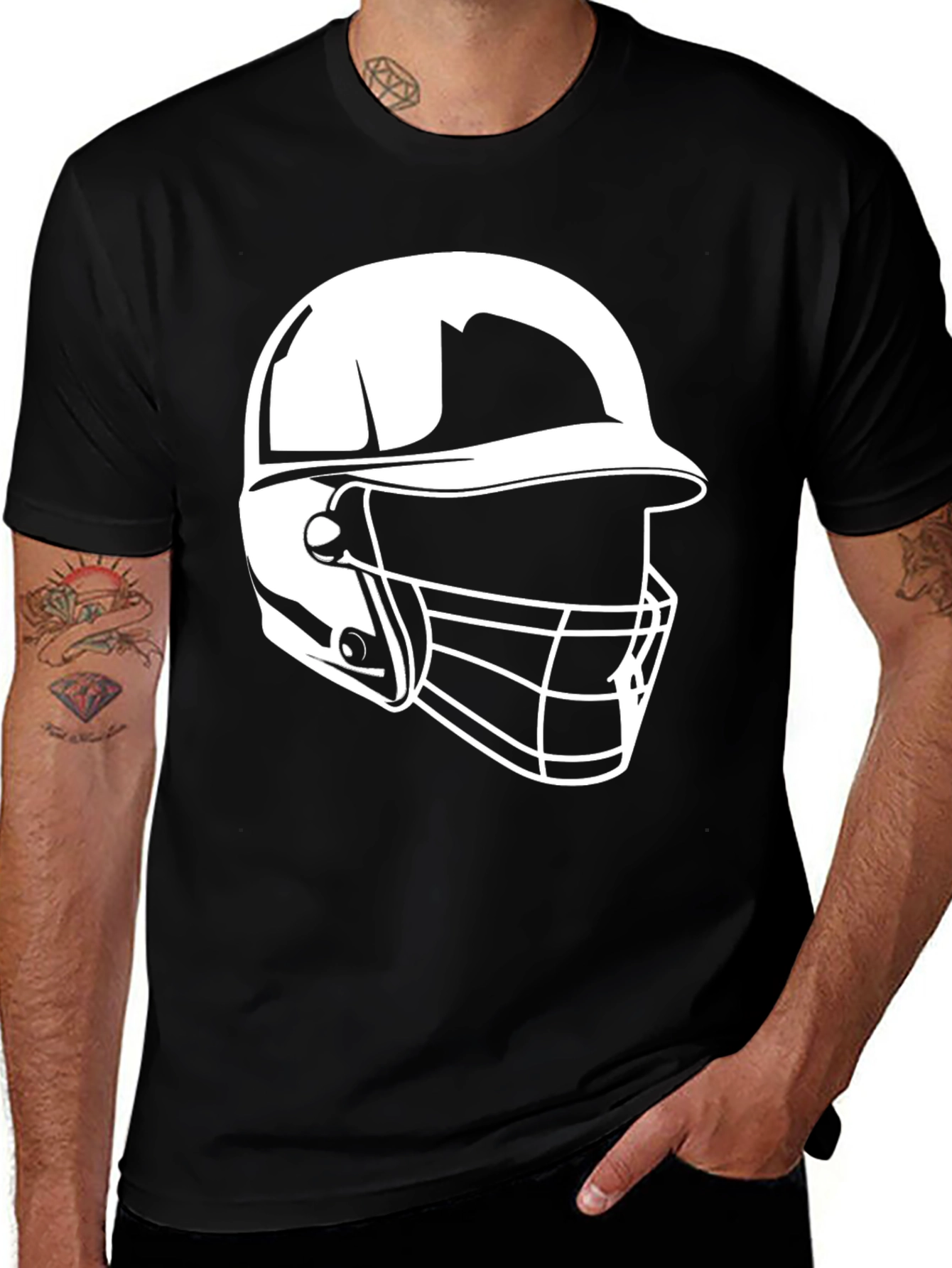 Black T-Shirt with Baseball Helmet Graphic