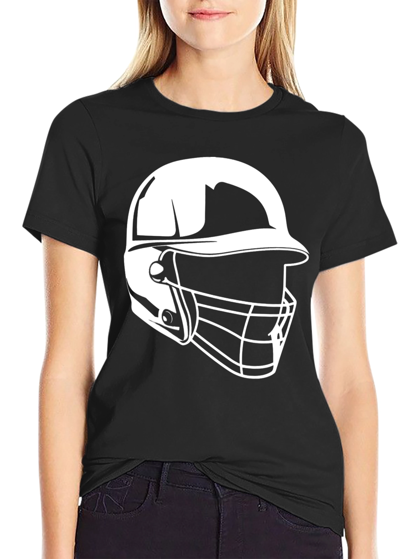 Black T-Shirt with Baseball Helmet Graphic