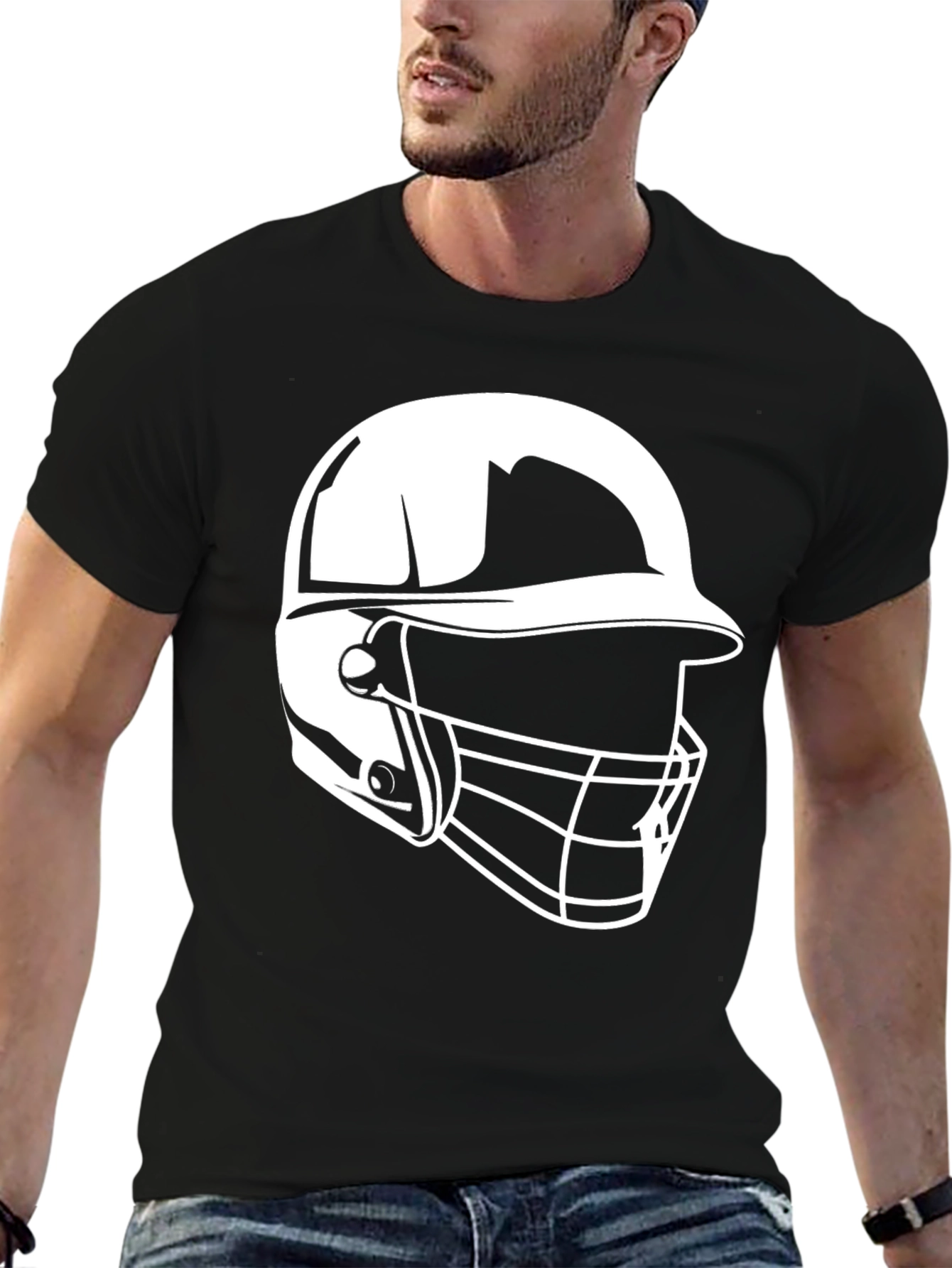 Black T-Shirt with Baseball Helmet Graphic