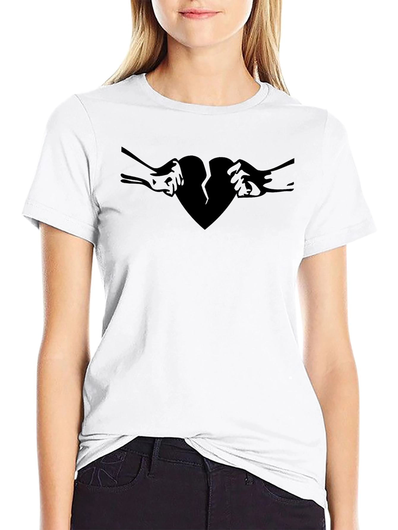 Broken Heart Hands Graphic Tee - Classic Black