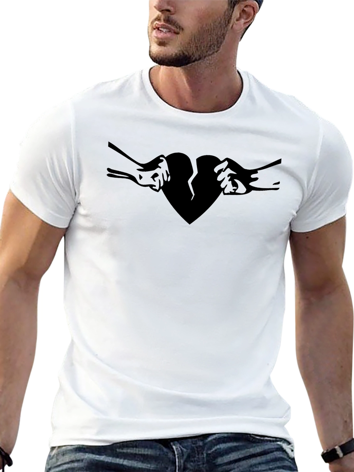 Broken Heart Hands Graphic Tee - Classic Black