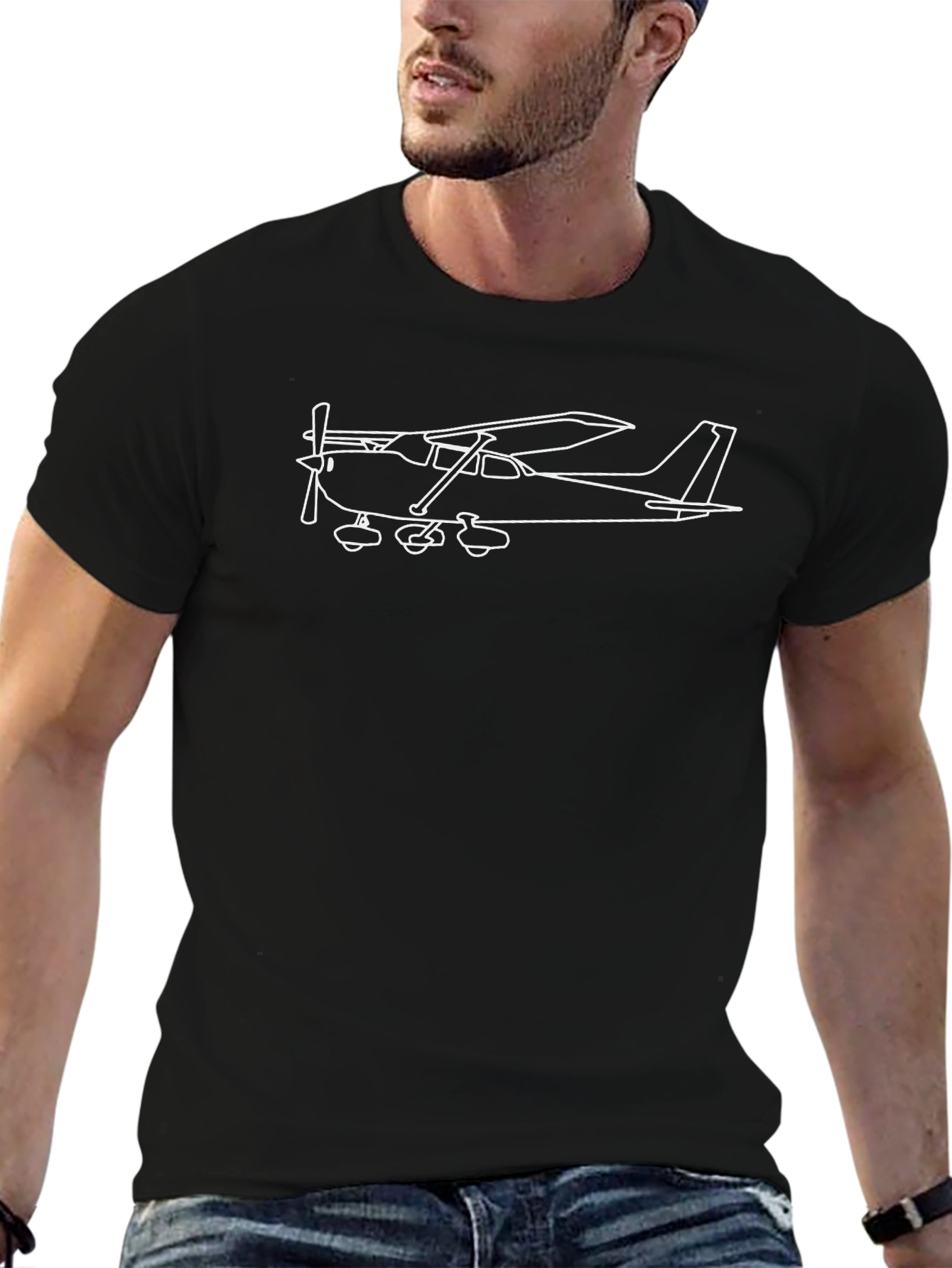 Aviation T-Shirt: Cessna Airplane Outline - Black
