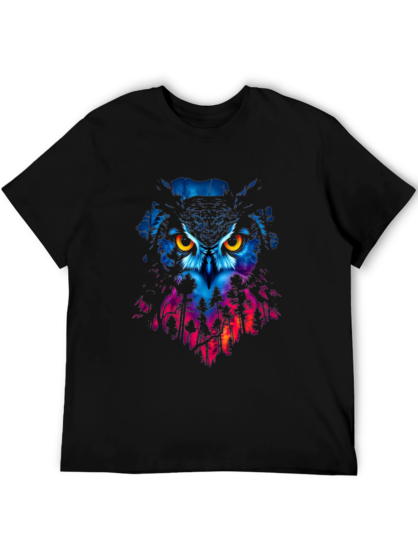 Owl Forest Graphic Print Black T-Shirt