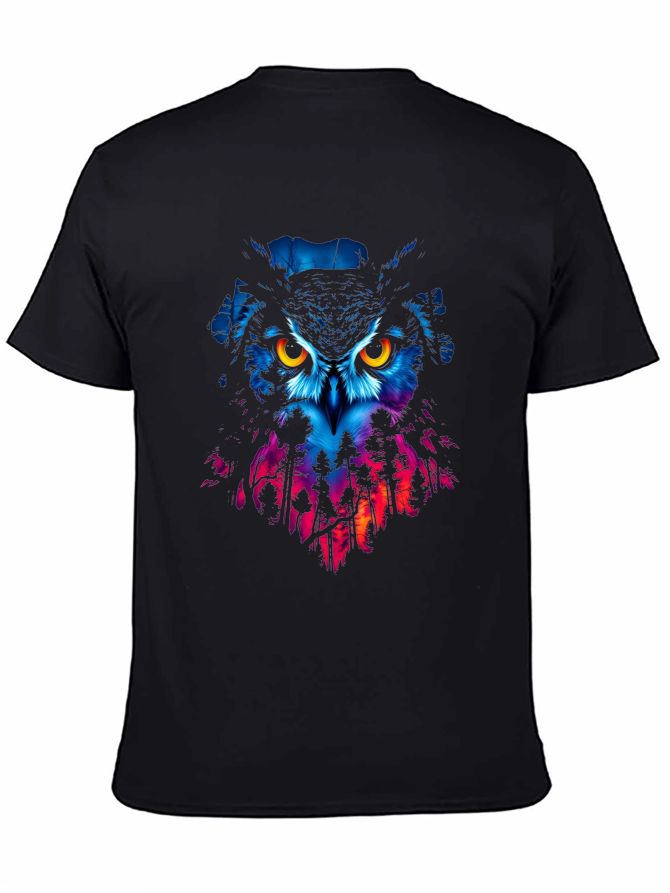 Owl Forest Graphic Print Black T-Shirt