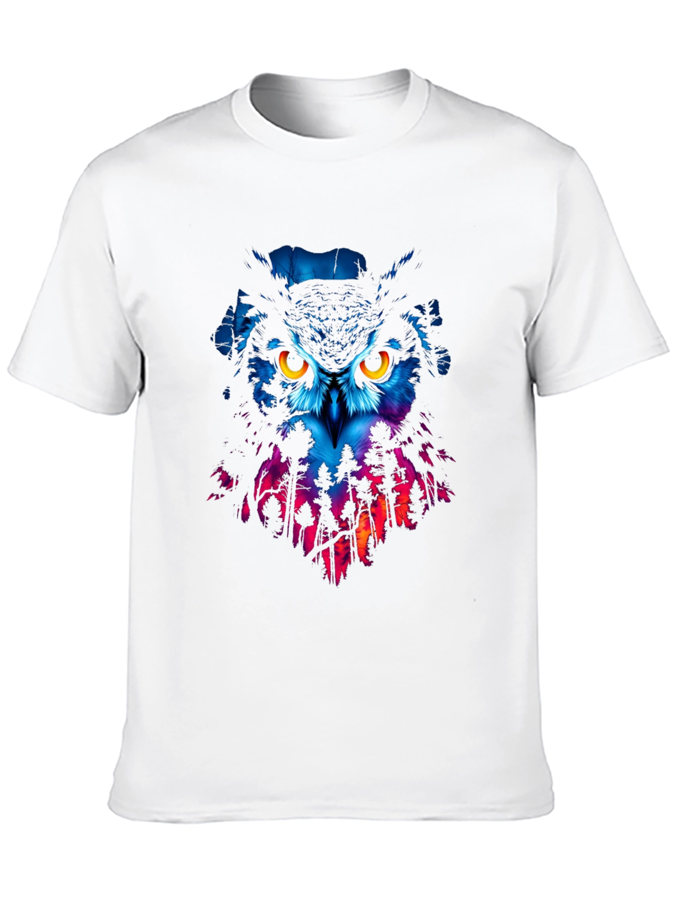 Owl Forest Graphic Print Black T-Shirt