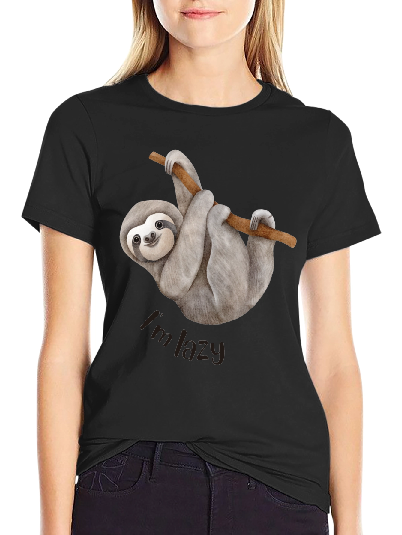 Mens Sloth Im Lazy Graphic Tee - Black