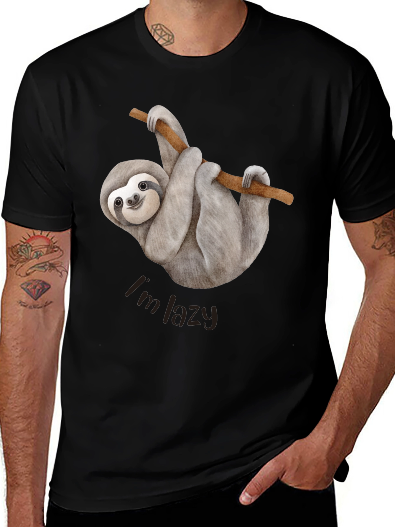 Mens Sloth Im Lazy Graphic Tee - Black