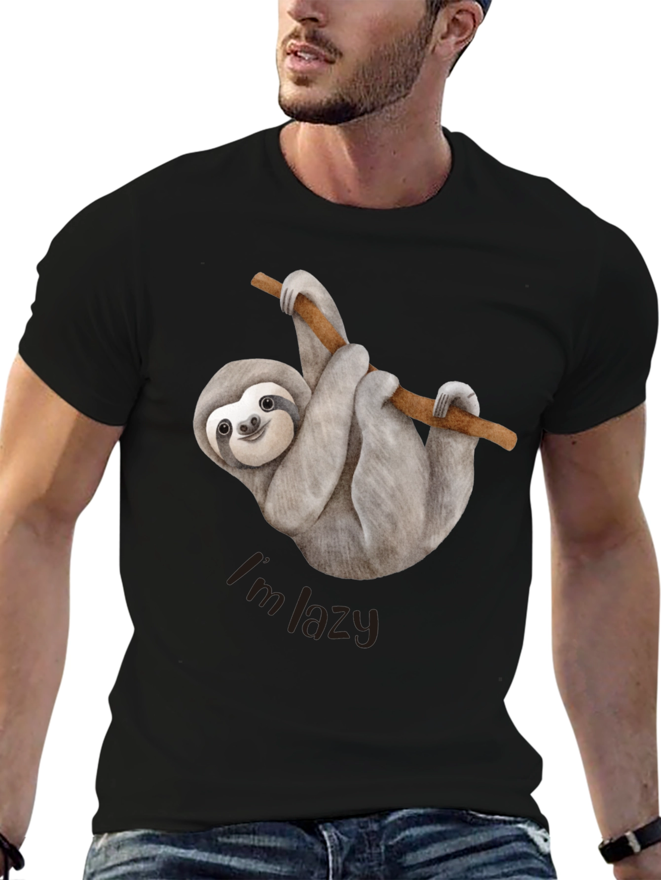 Mens Sloth Im Lazy Graphic Tee - Black