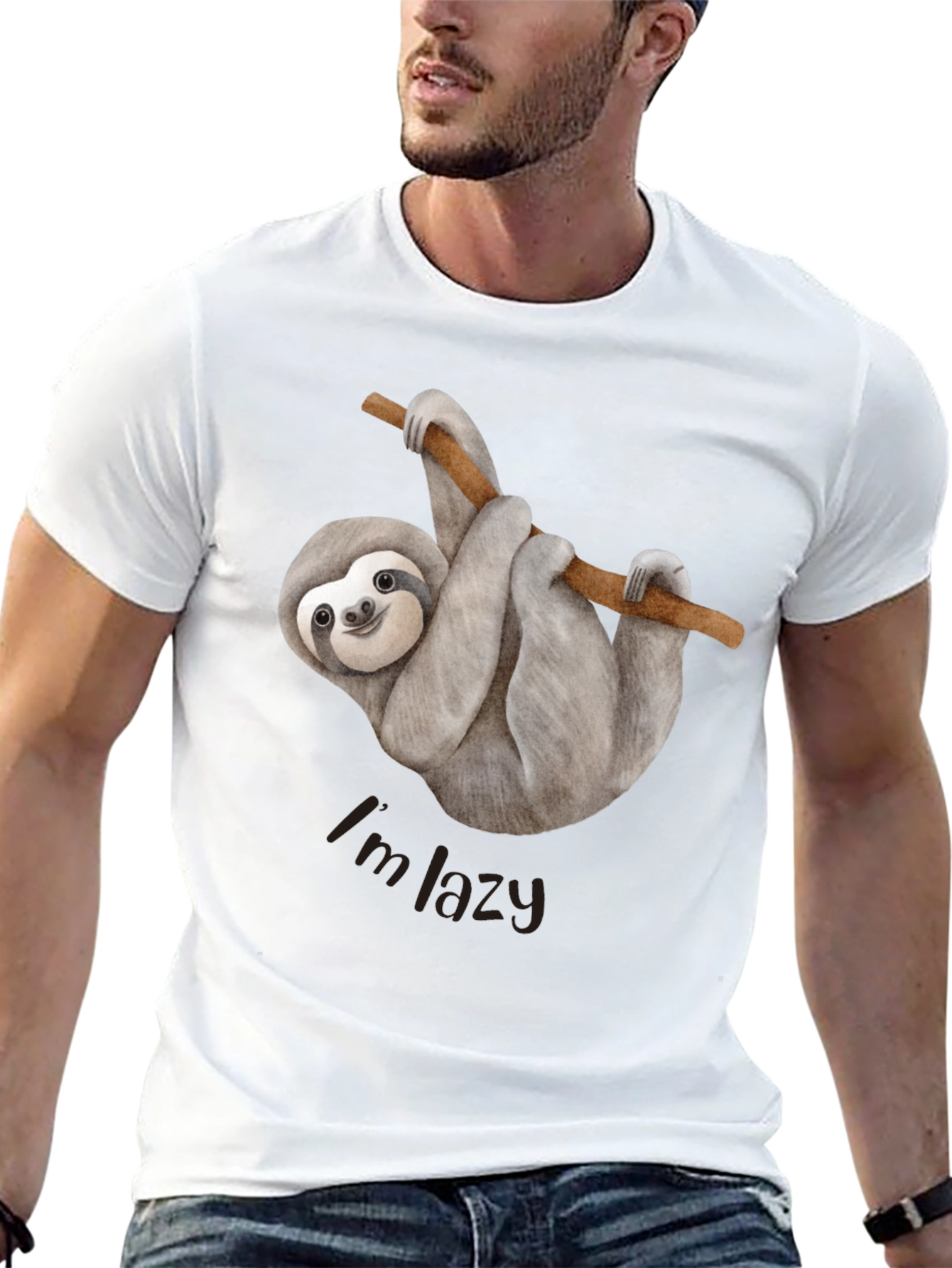 Mens Sloth Im Lazy Graphic Tee - Black