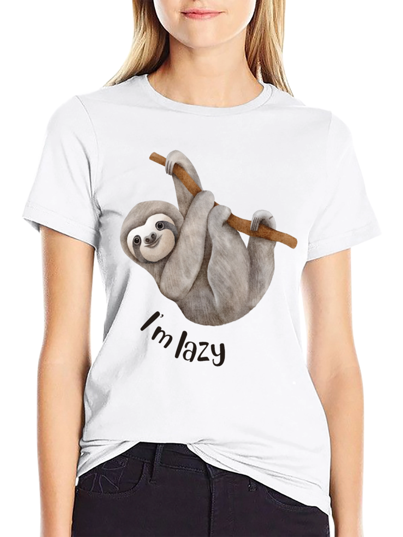 Mens Sloth Im Lazy Graphic Tee - Black