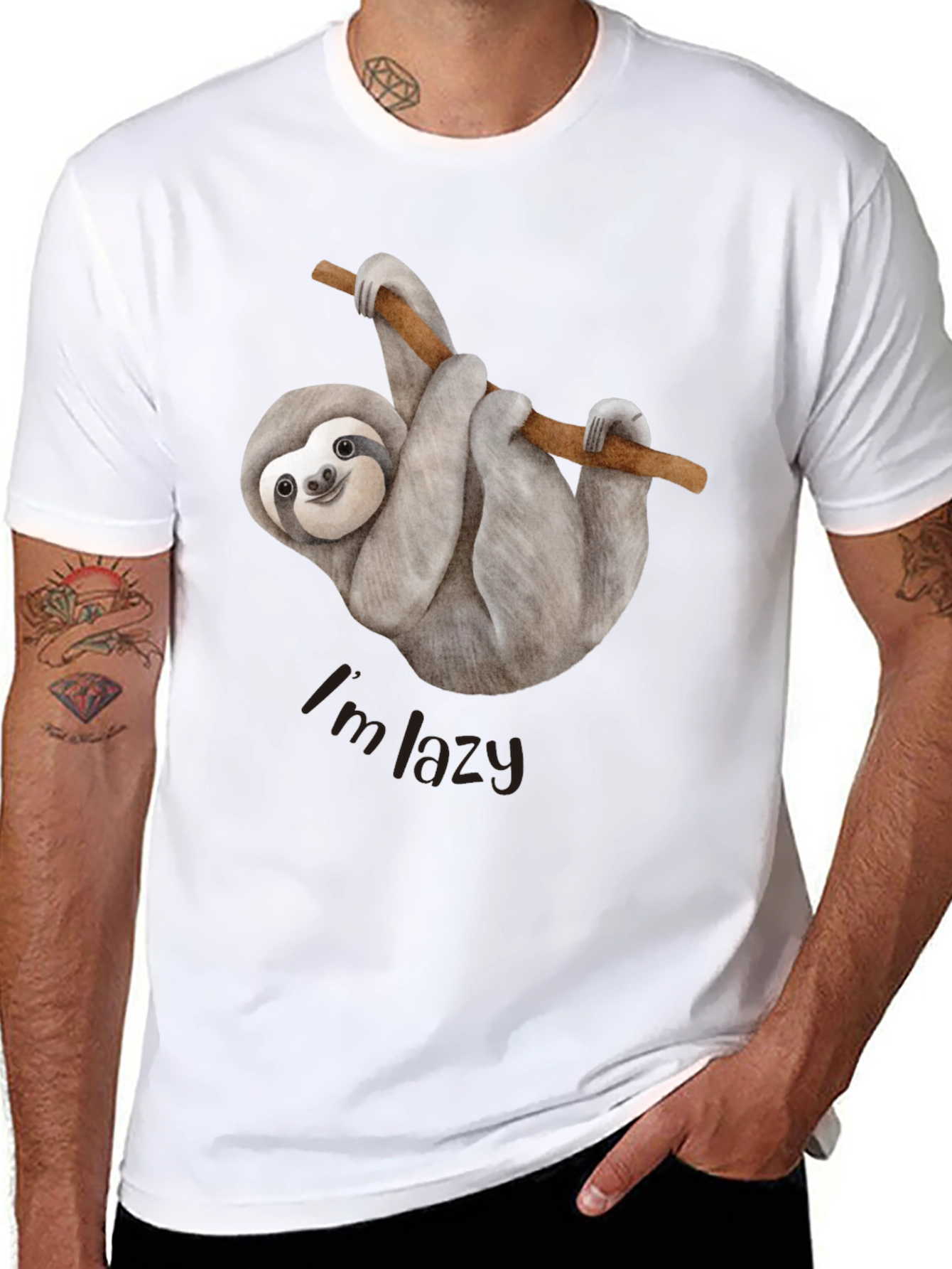 Mens Sloth Im Lazy Graphic Tee - Black