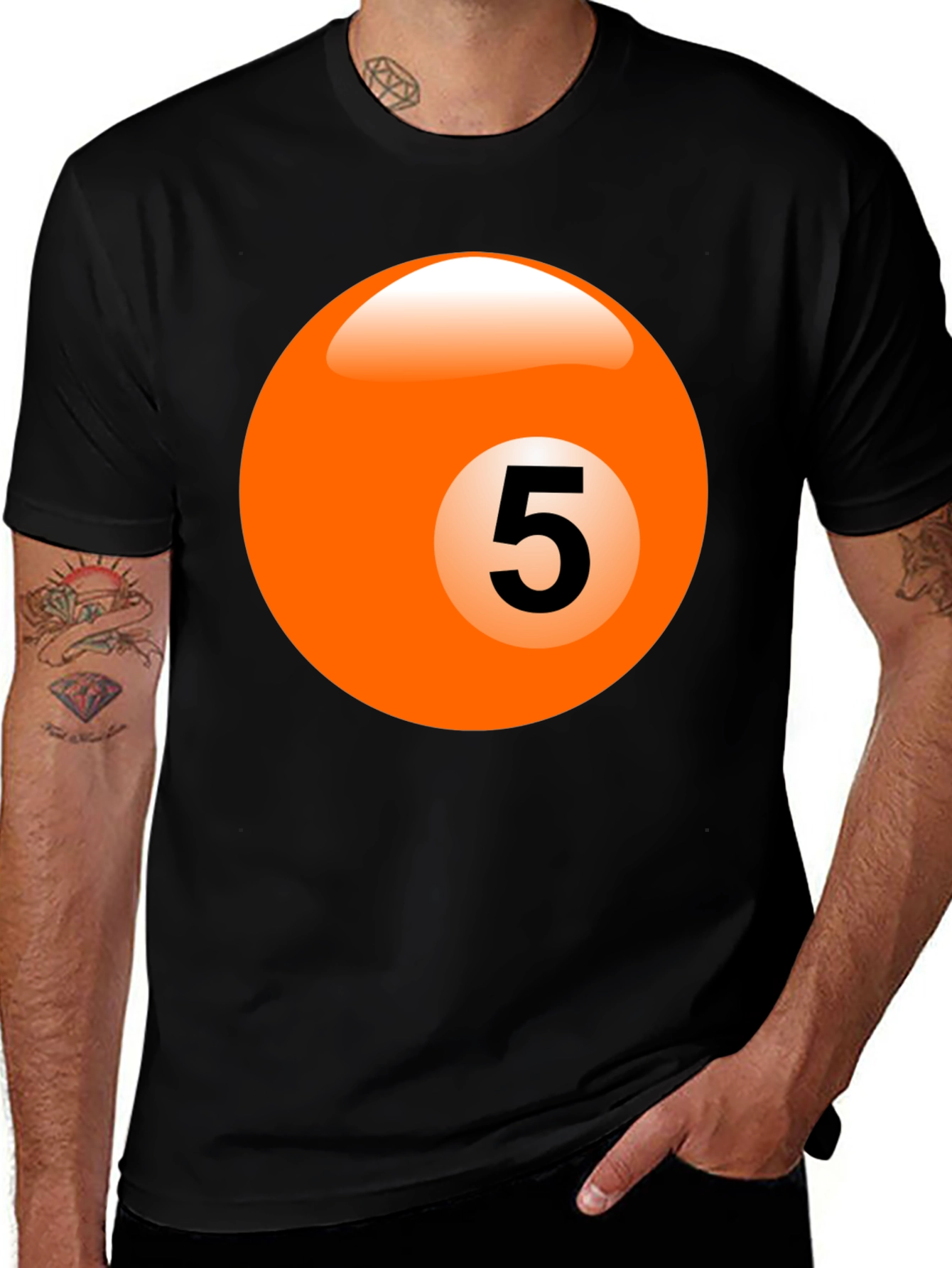 Mens Black T-Shirt with Billiard Ball Graphic