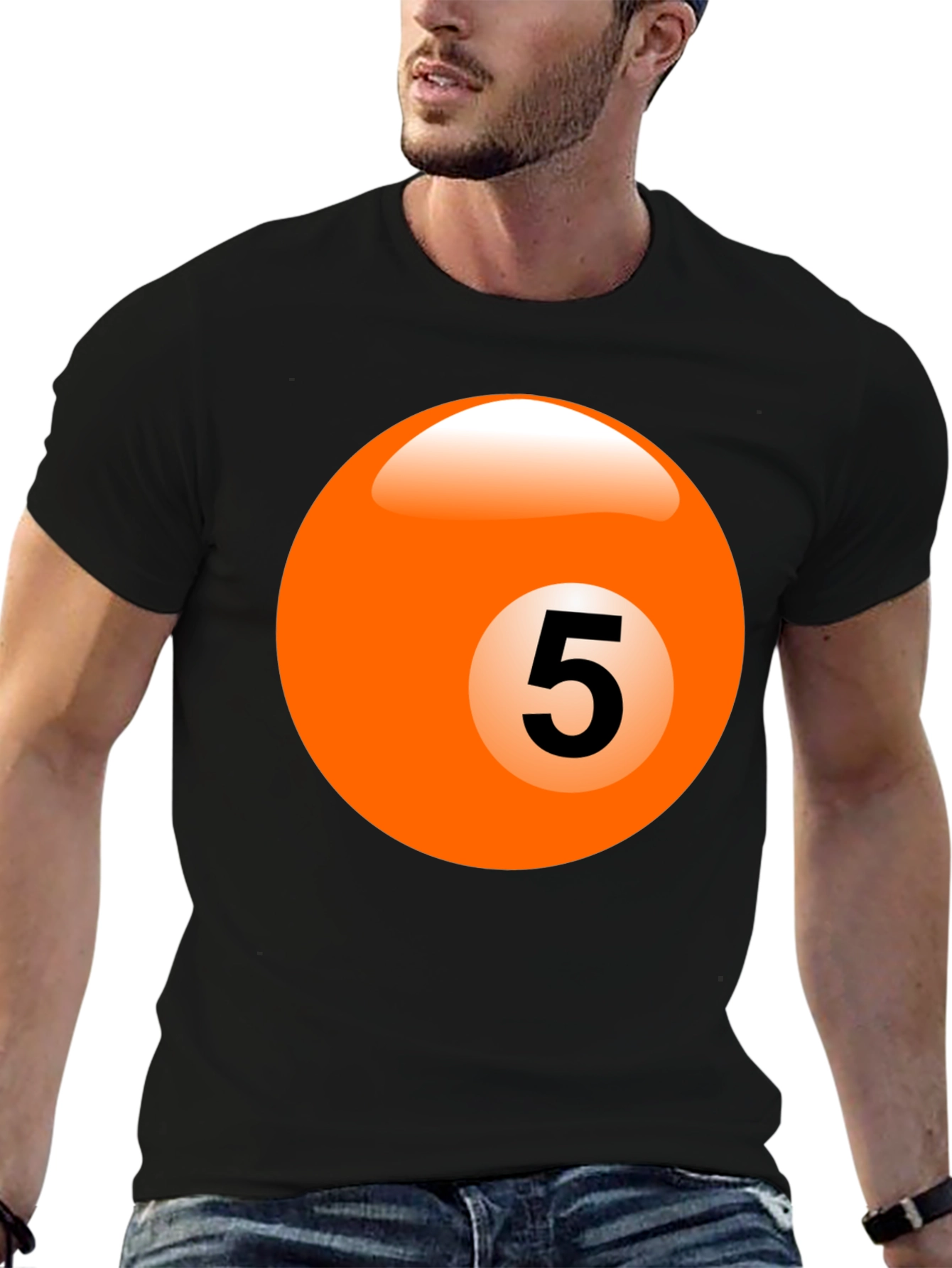 Mens Black T-Shirt with Billiard Ball Graphic