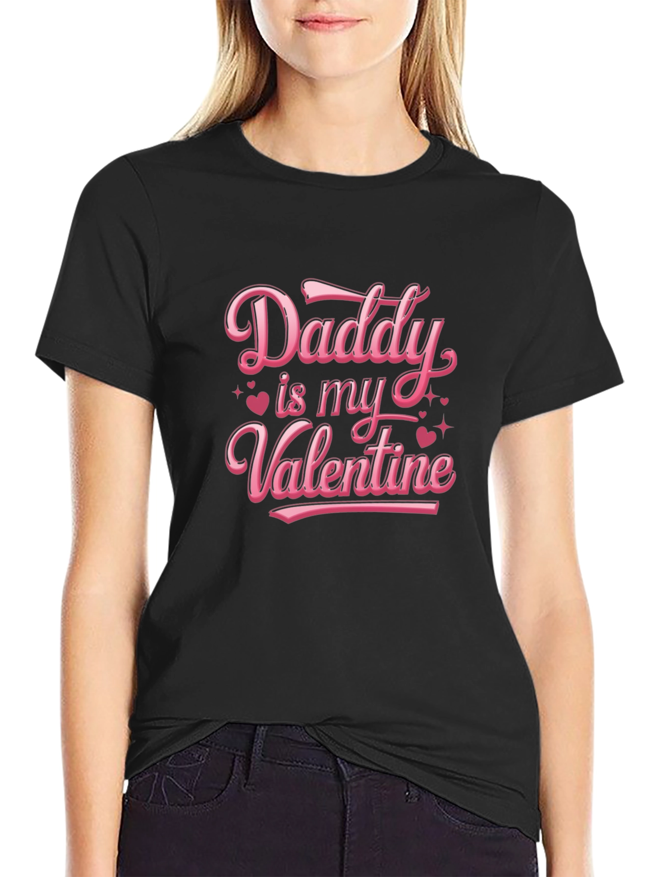 Daddy is My Valentine Black T-Shirt