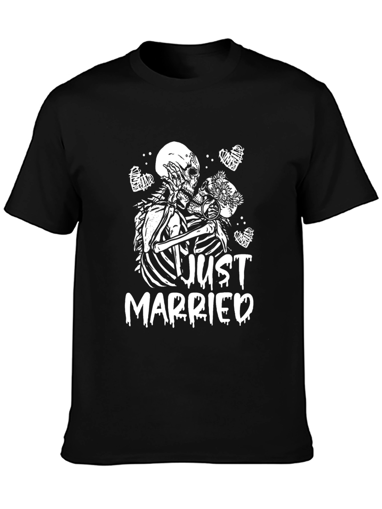 Just Married Skeleton Couple Graphic Tee