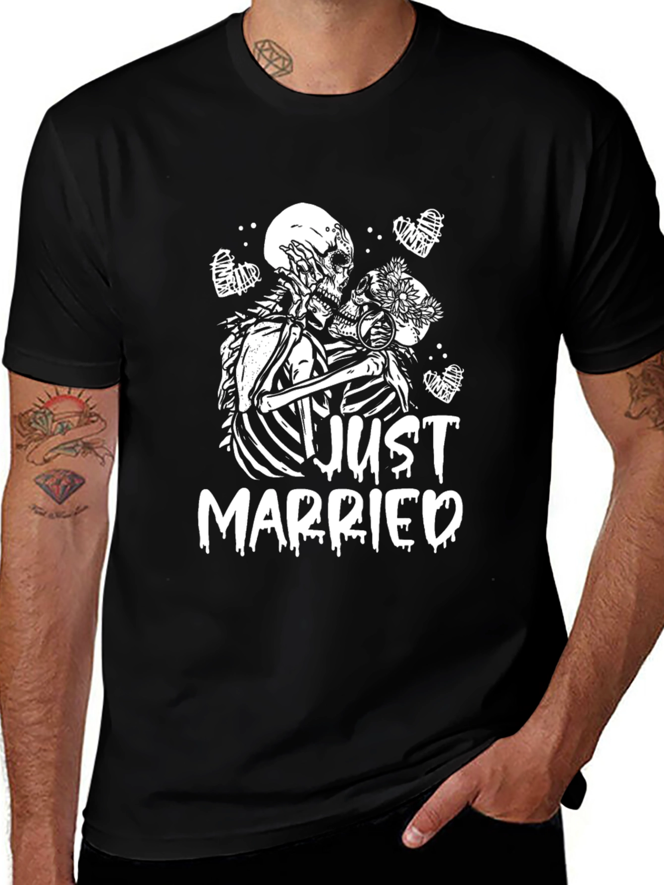Just Married Skeleton Couple Graphic Tee
