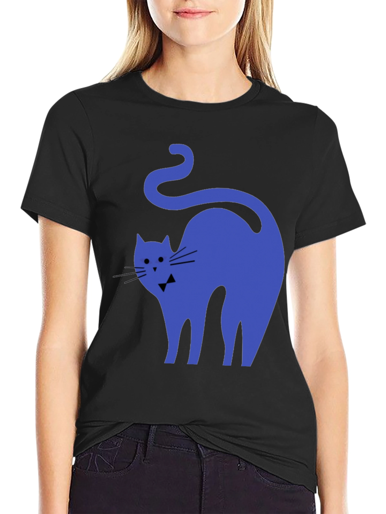 Blue Cat Black T-Shirt