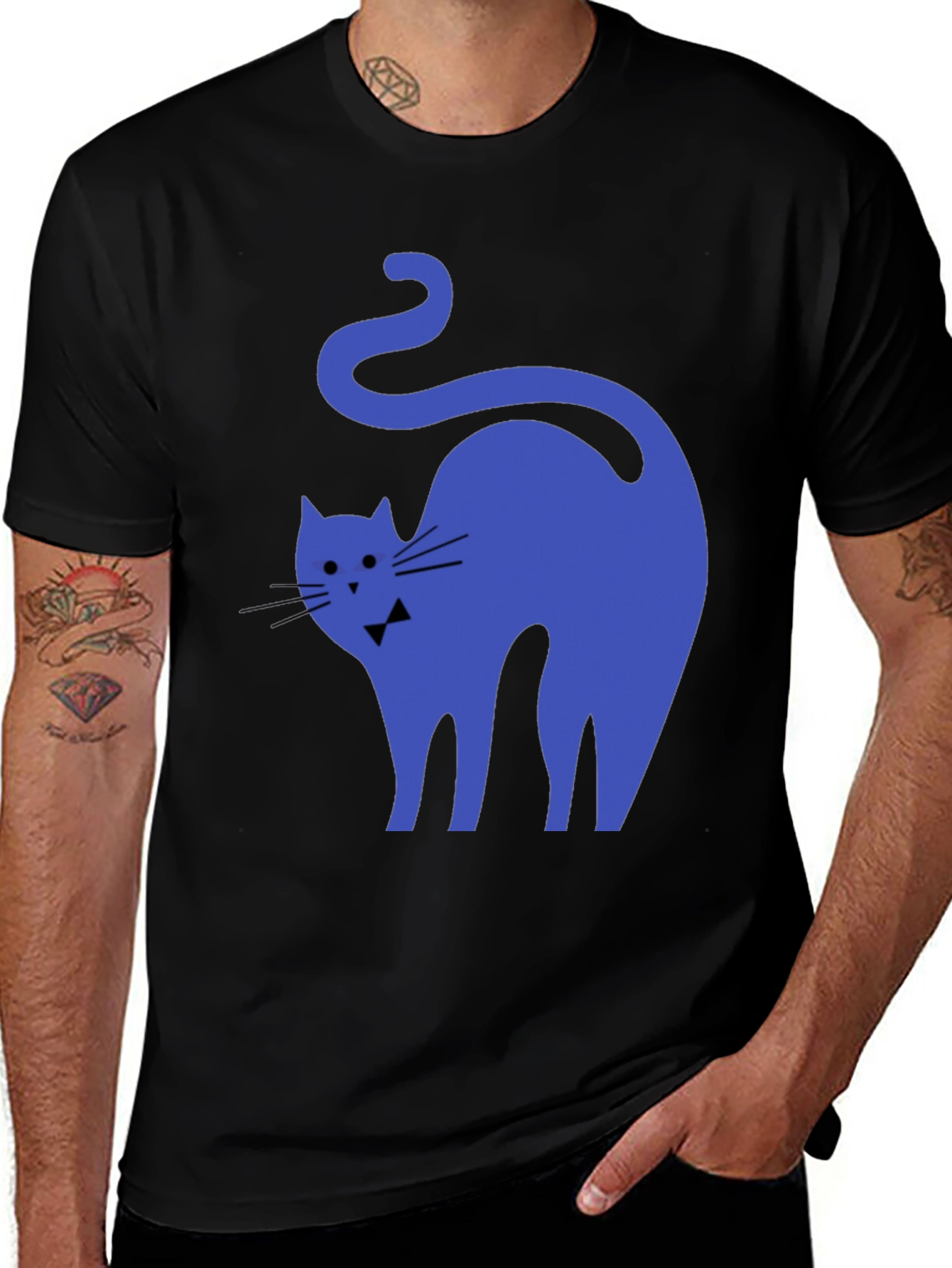 Blue Cat Black T-Shirt