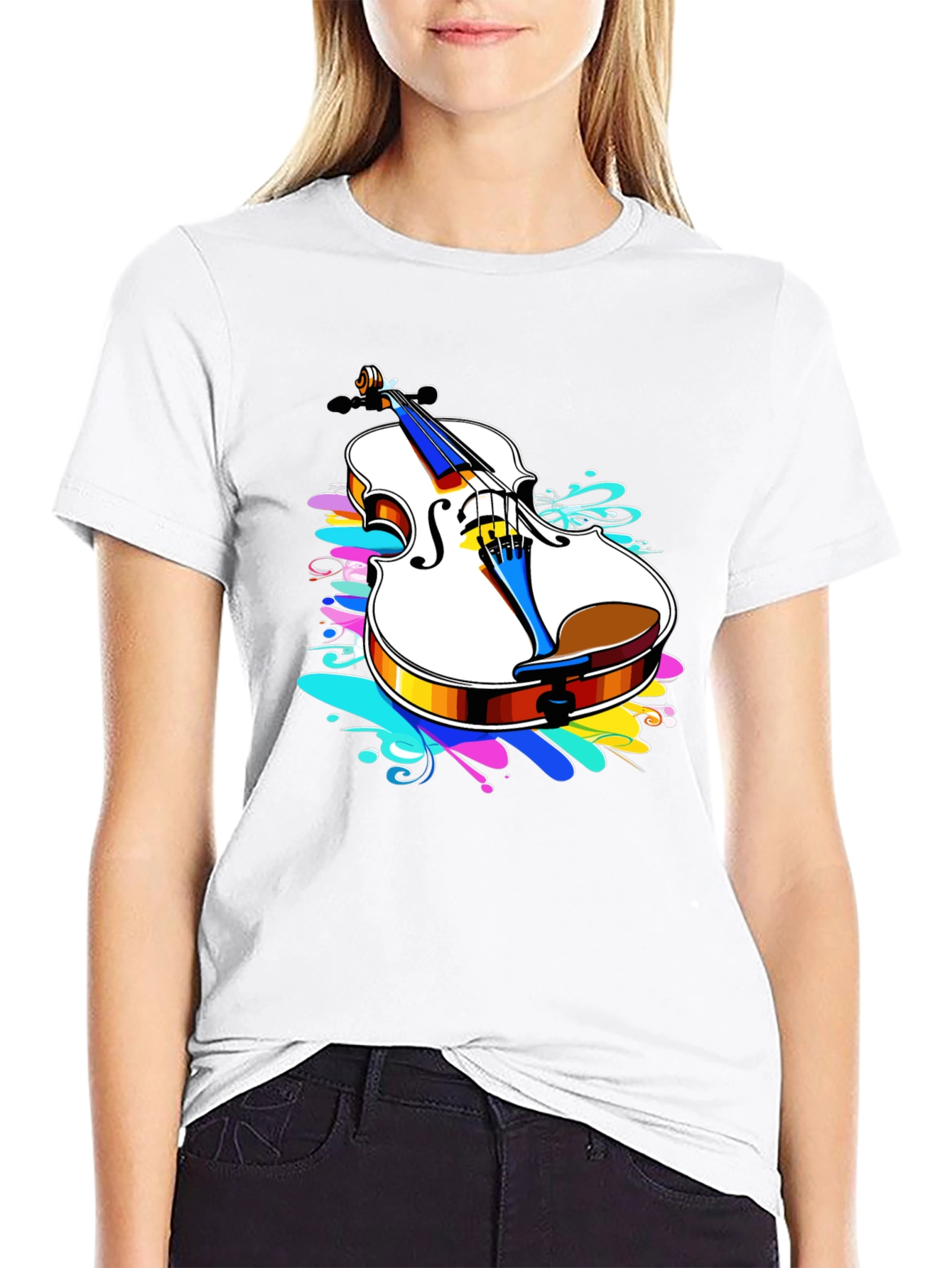 Violin Splash Black T-Shirt - Music Lovers Tee