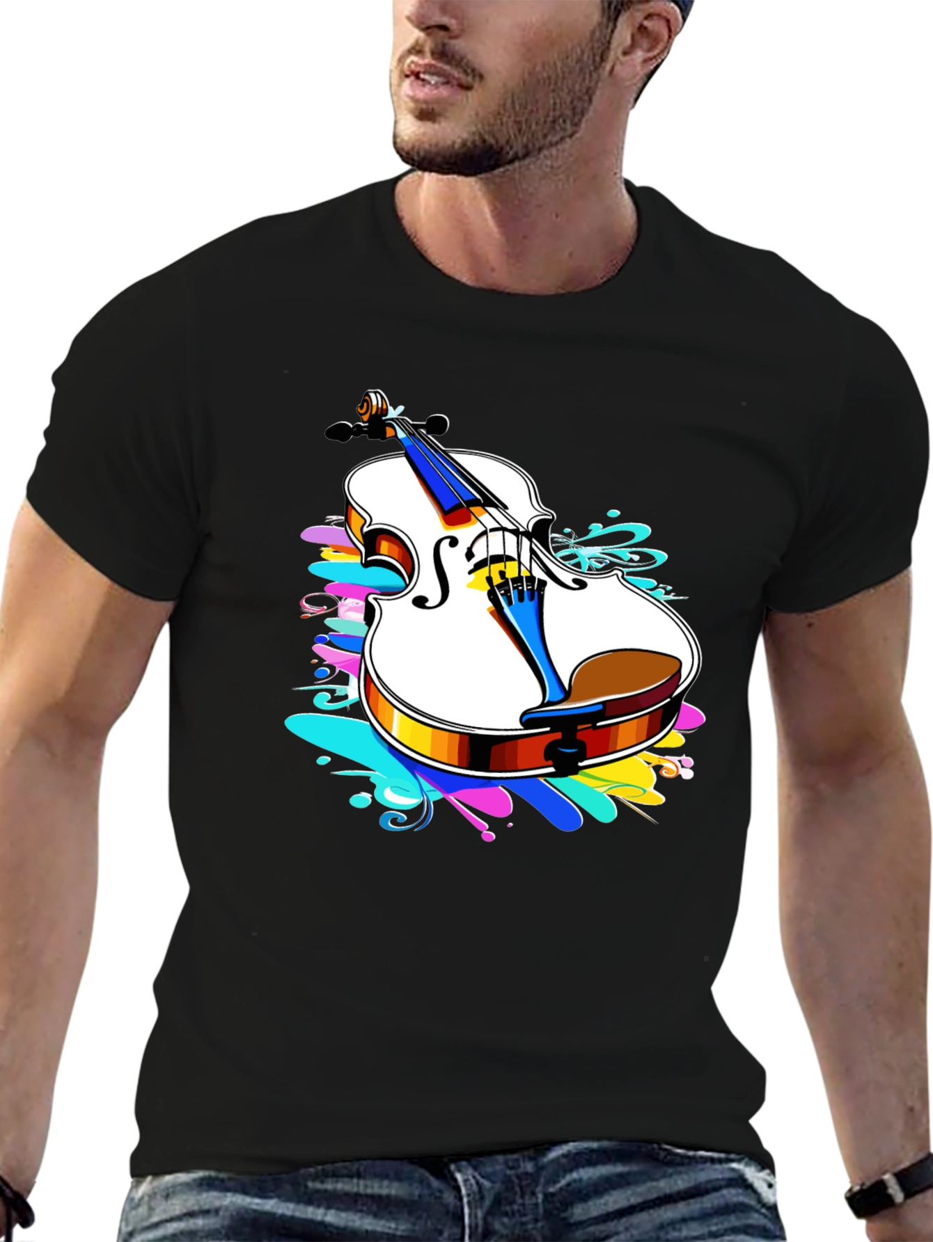 Violin Splash Black T-Shirt - Music Lovers Tee