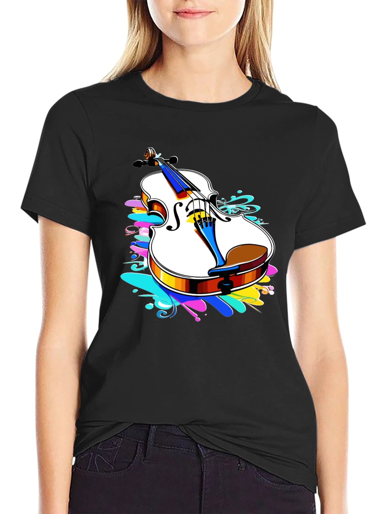 Violin Splash Black T-Shirt - Music Lovers Tee