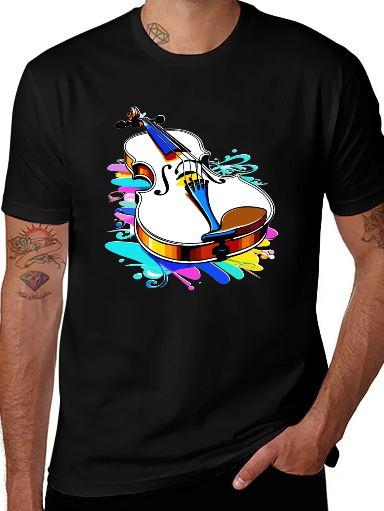 Violin Splash Black T-Shirt - Music Lovers Tee