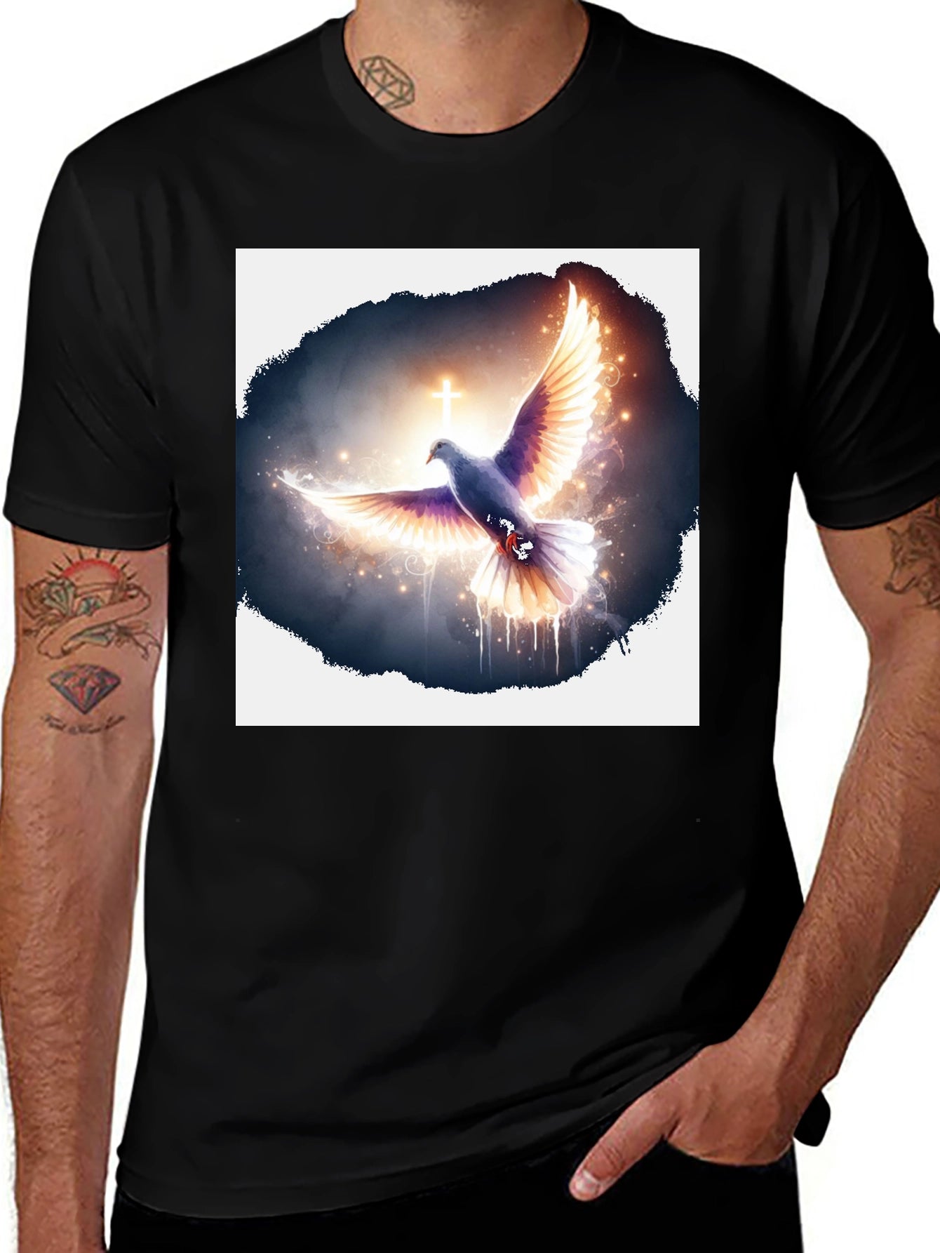 Dove & Cross Graphic Black T-Shirt
