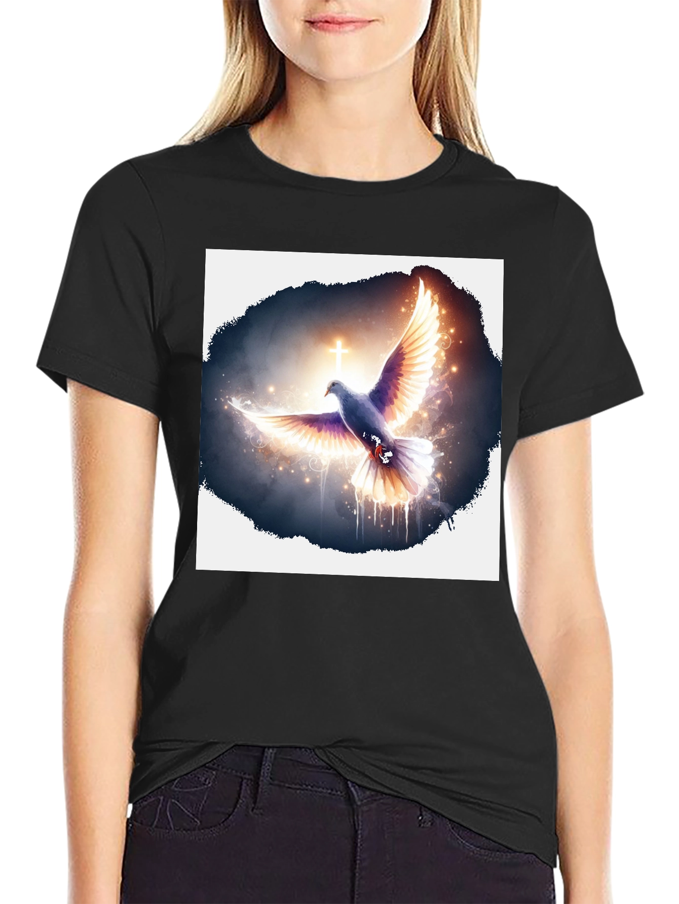 Dove & Cross Graphic Black T-Shirt