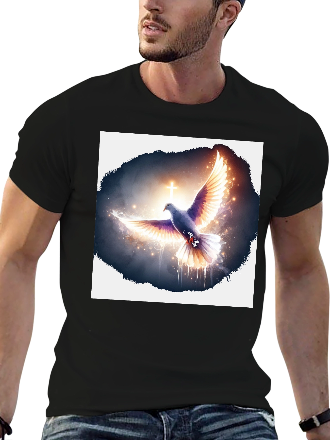 Dove & Cross Graphic Black T-Shirt