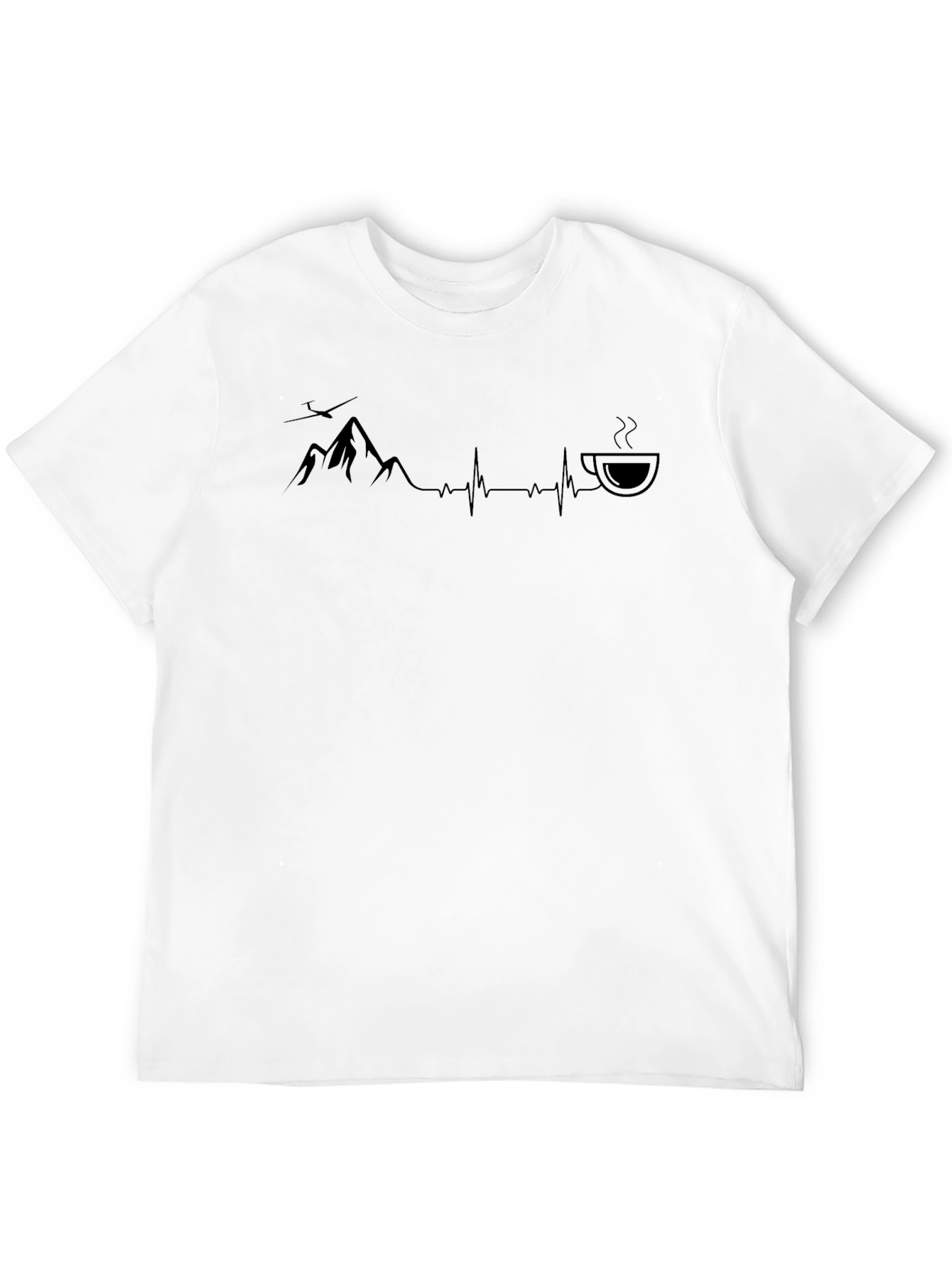 Mountain & Coffee Heartbeat Black T-Shirt