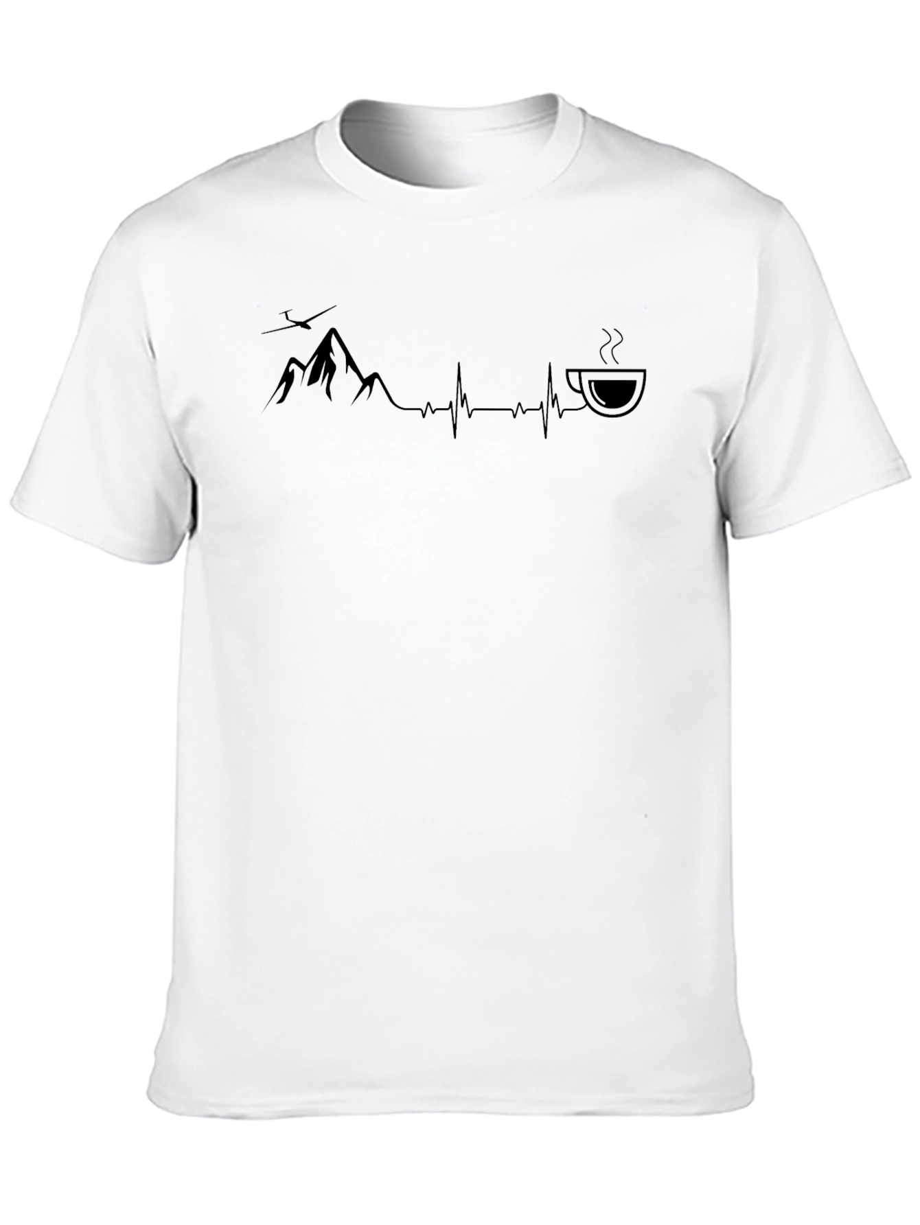 Mountain & Coffee Heartbeat Black T-Shirt